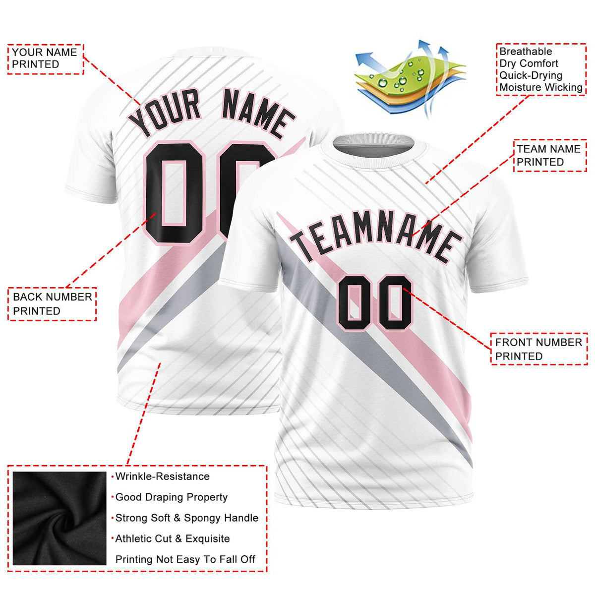 Custom White Light Pink-Gray Personalized Slash Pattern Performance T-Shirt