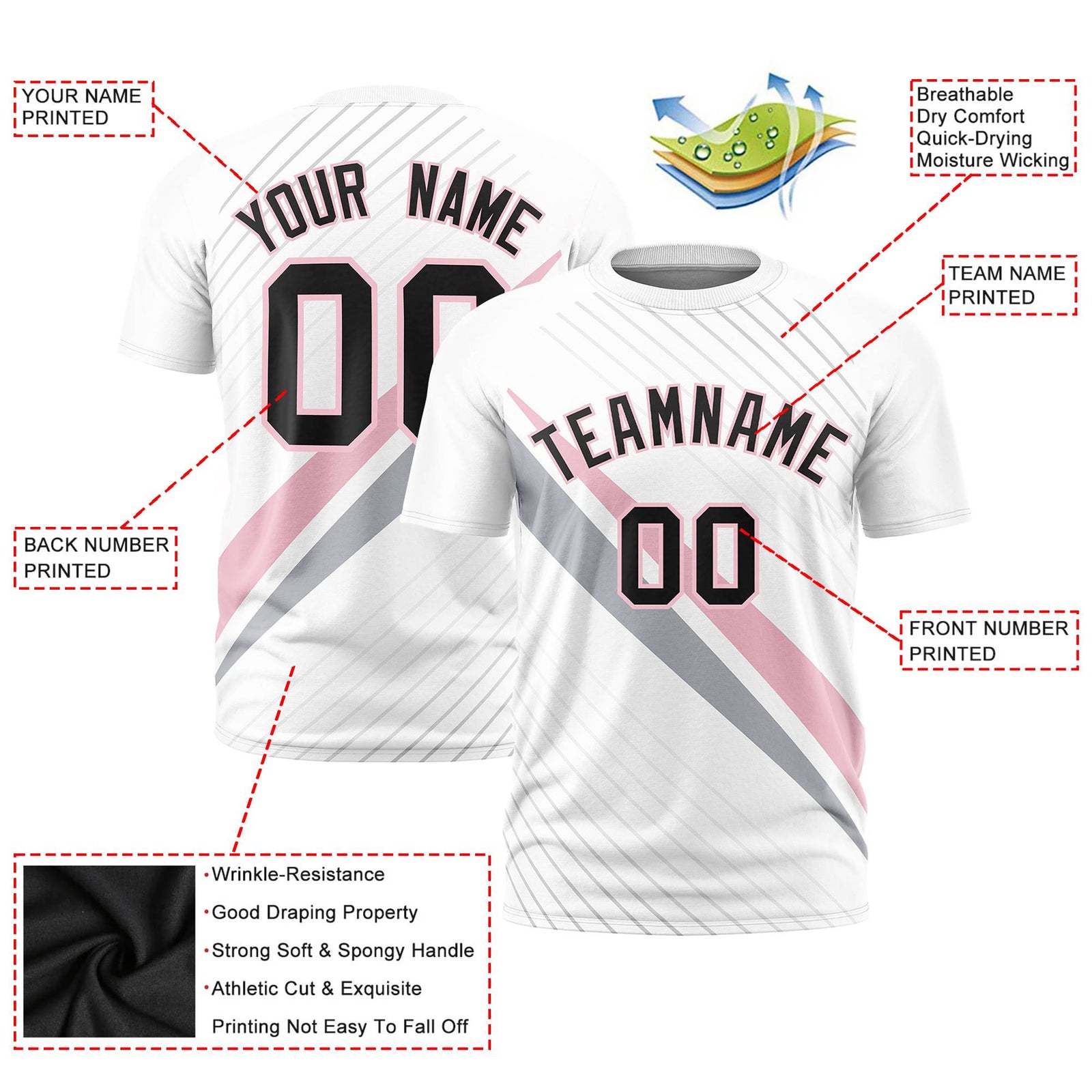 Custom White Light Pink-Gray Personalized Slash Pattern Performance T-Shirt