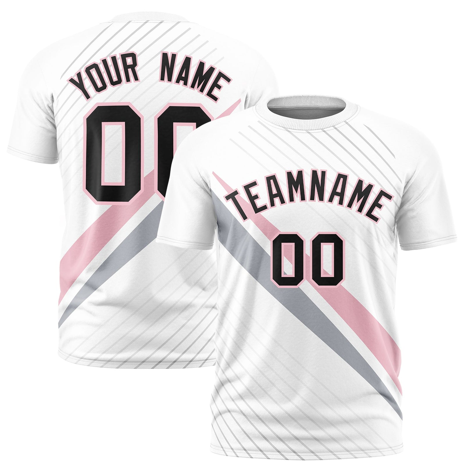 Custom White Light Pink-Gray Personalized Slash Pattern Performance T-Shirt