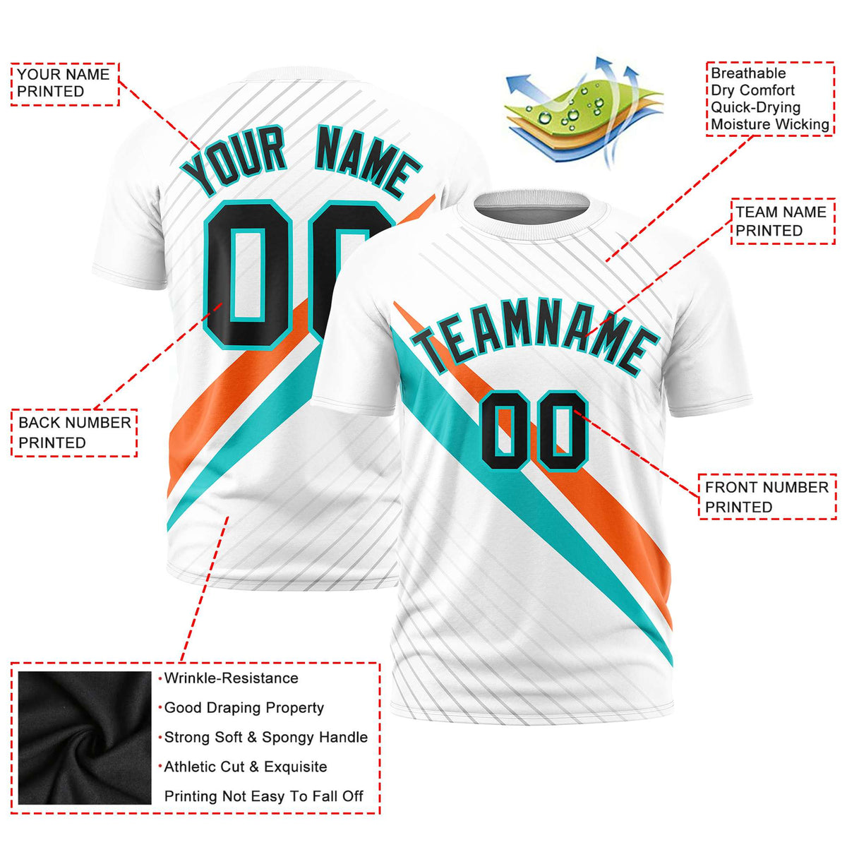 Custom White Orange-Bright Green Personalized Slash Pattern Performance T-Shirt