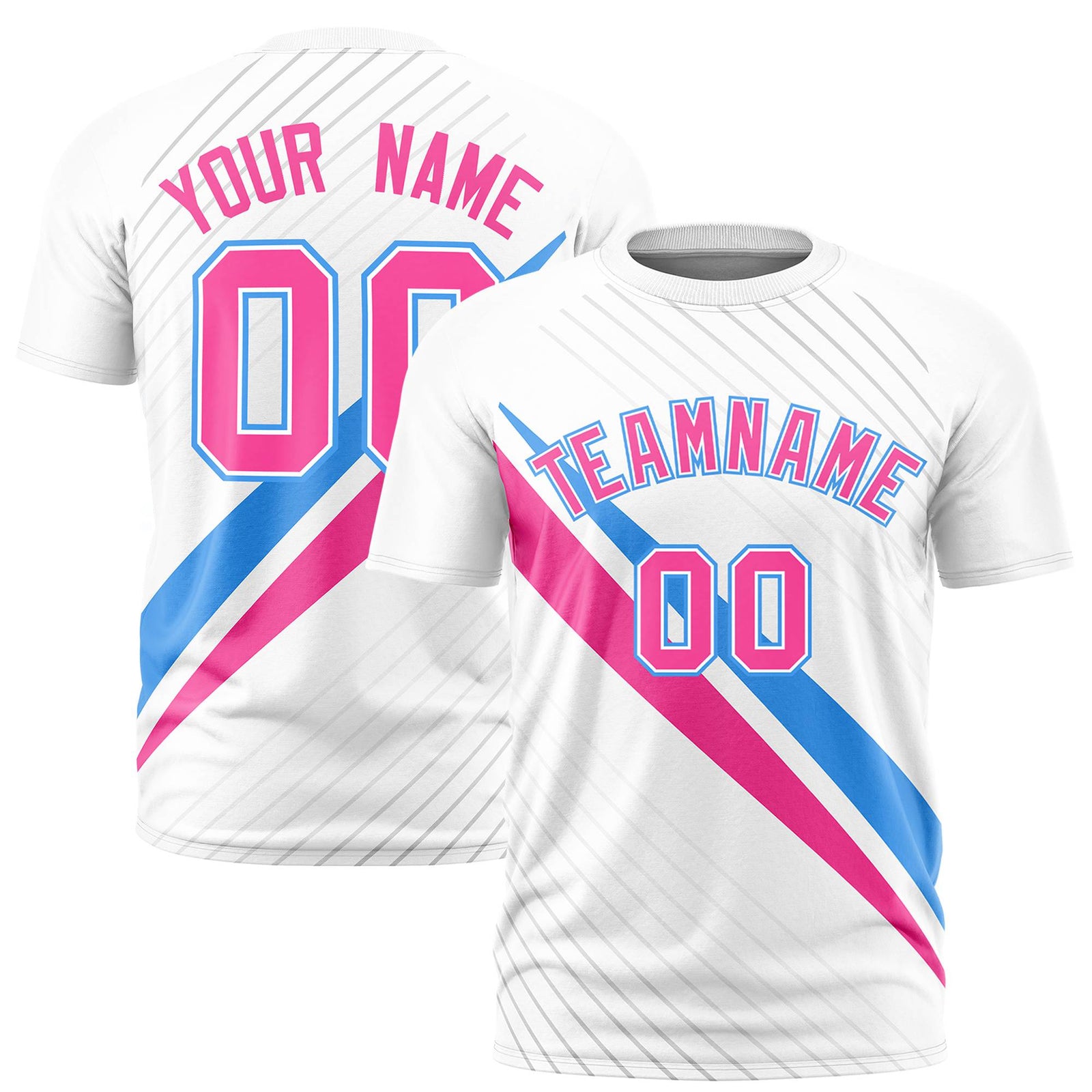 Custom White Powder Blue-Pink Personalized Slash Pattern Performance T-Shirt