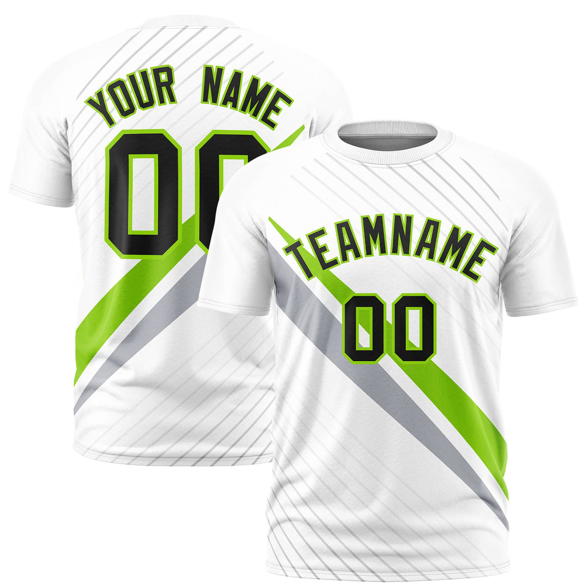 Custom White Neon Green-Gray Personalized Slash Pattern Performance T-Shirt