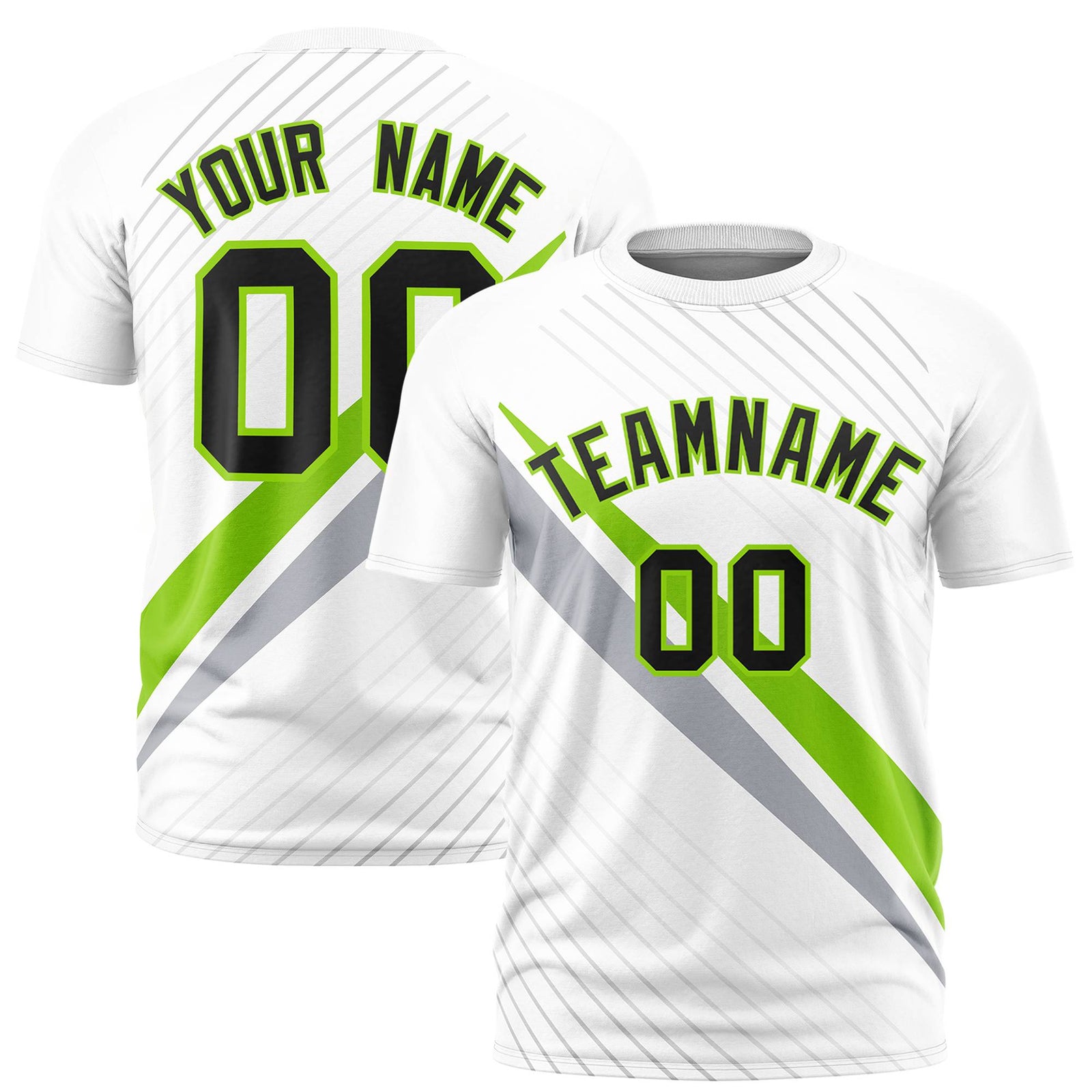 Custom White Neon Green-Gray Personalized Slash Pattern Performance T-Shirt