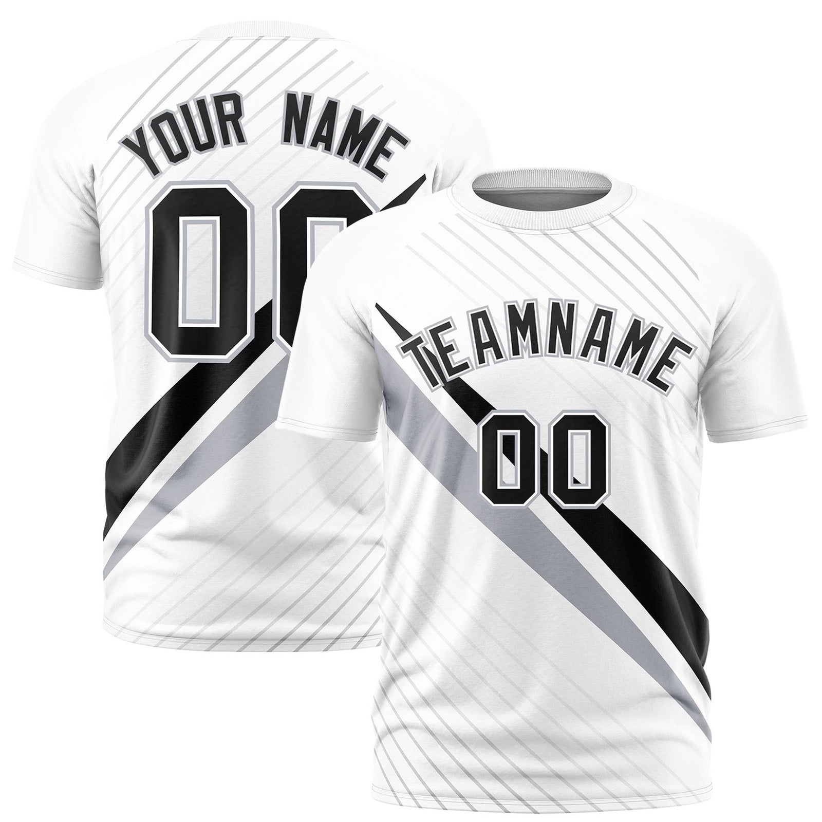 Custom White Black-Gray Personalized Slash Pattern Performance T-Shirt