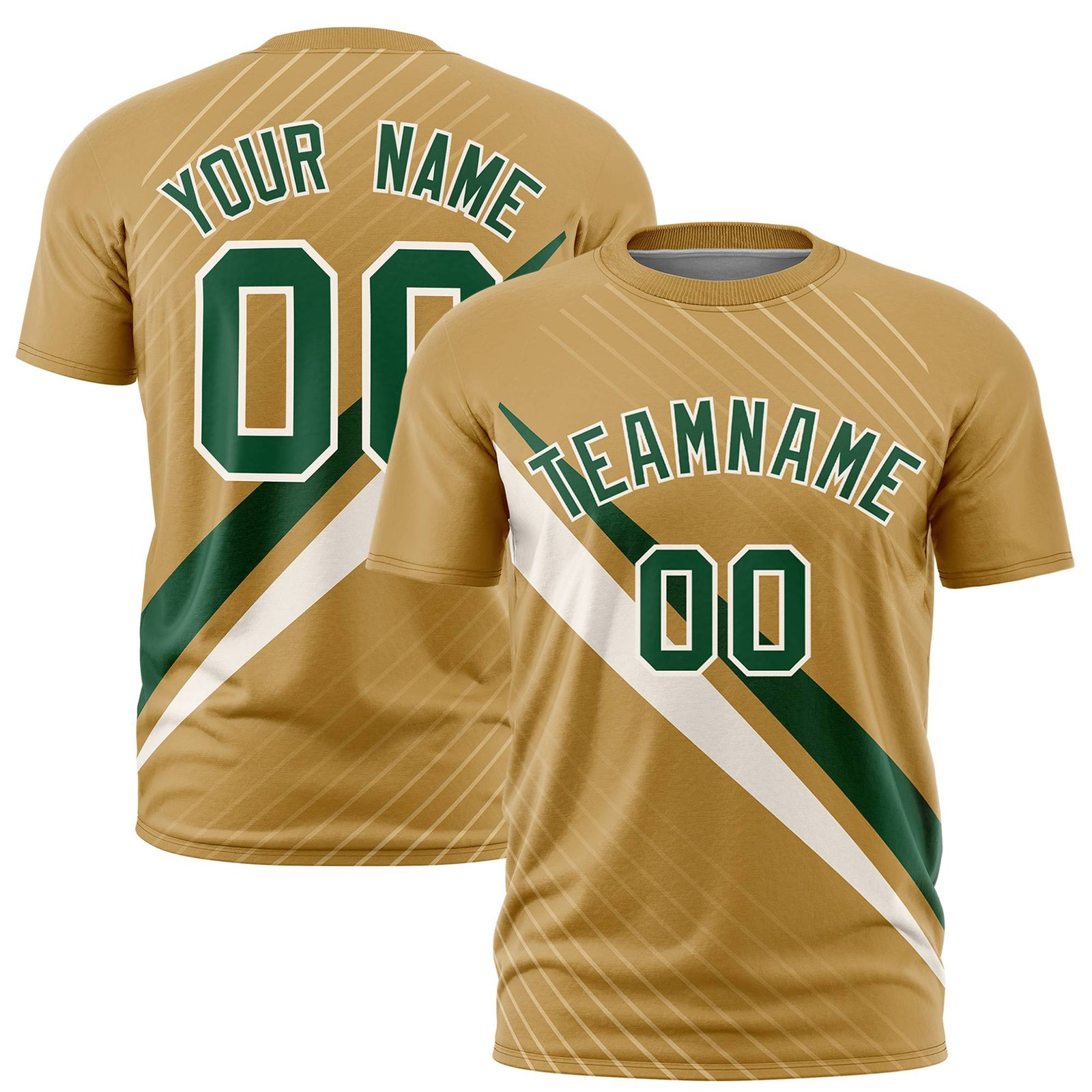 Custom Gold Green-Khaki Personalized Slash Pattern Performance T-Shirt