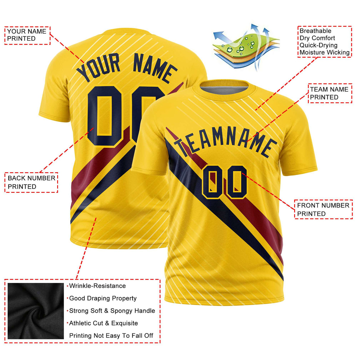Custom Gold 01-Crimson Navy Personalized Slash Pattern Performance T-Shirt
