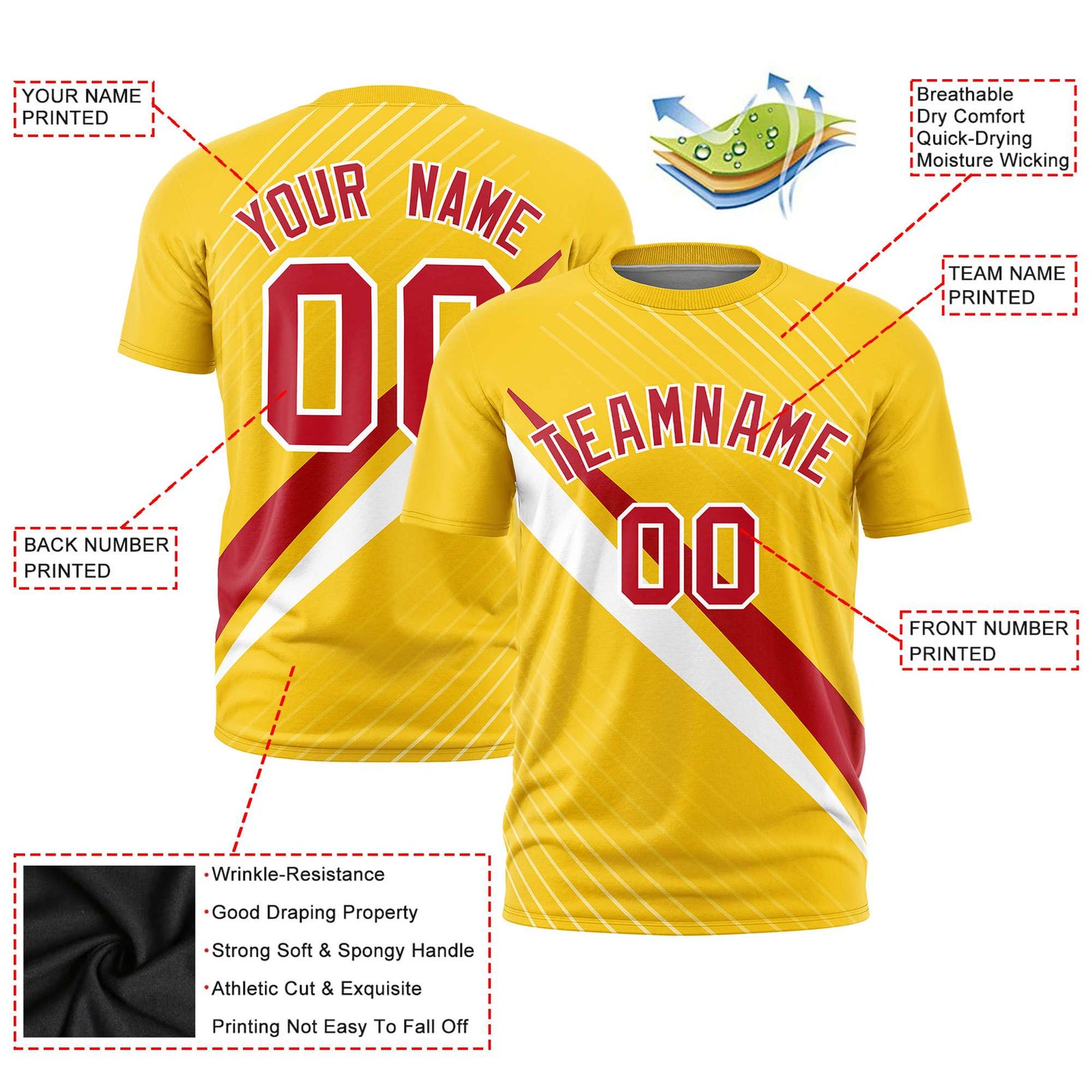 Custom Gold 01-Red White Personalized Slash Pattern Performance T-Shirt