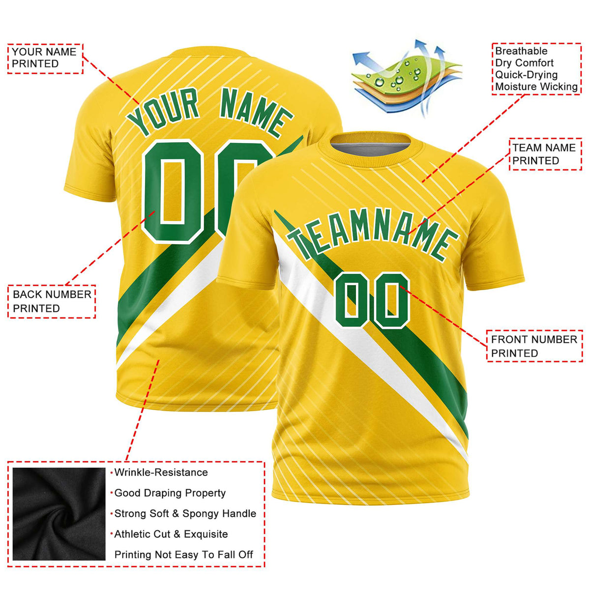 Custom Gold 01-Kelly Green White Personalized Slash Pattern Performance T-Shirt