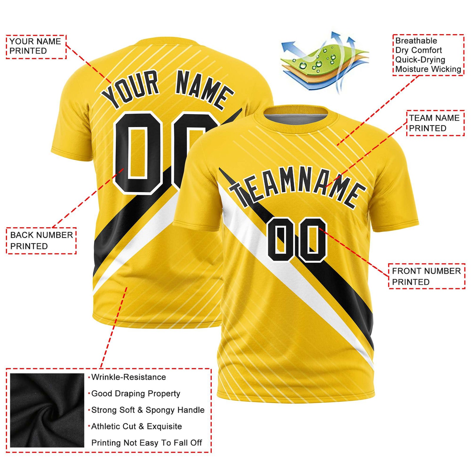 Custom Gold 01-Black White Personalized Slash Pattern Performance T-Shirt