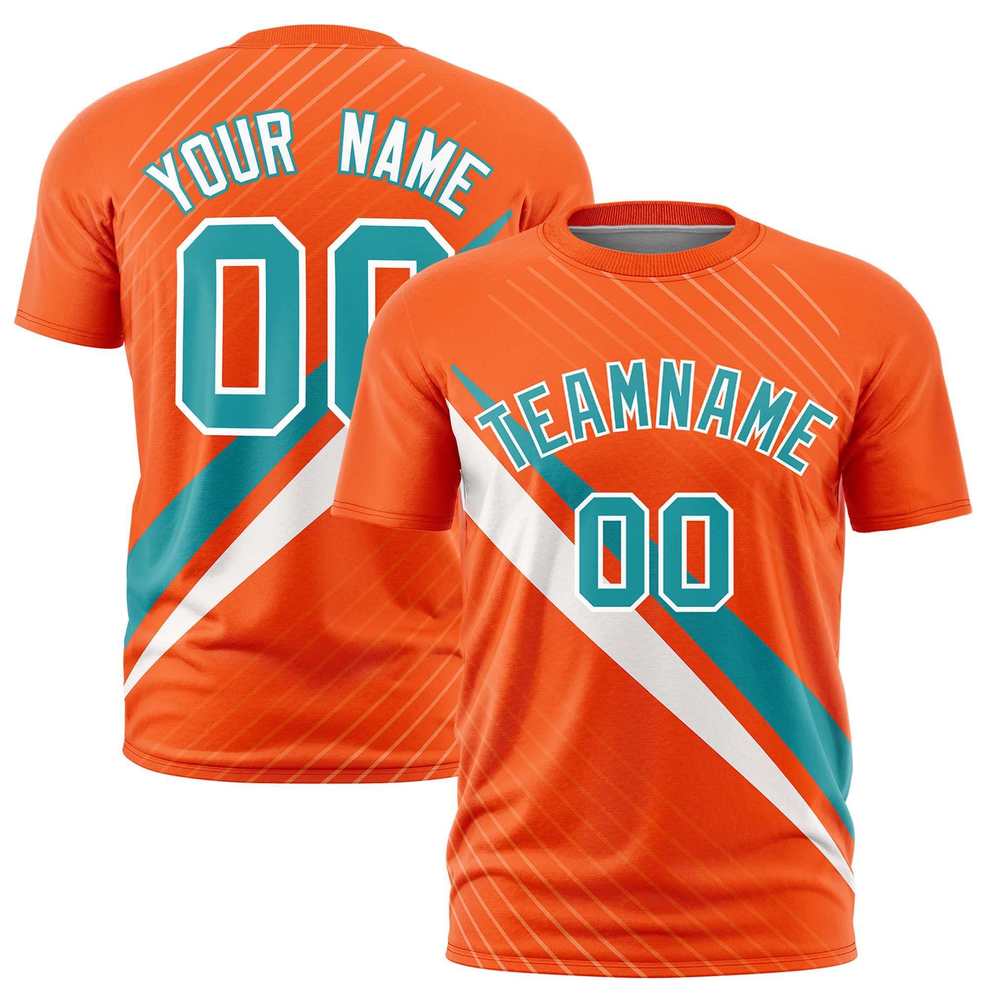 Custom Orange Aqua-White Personalized Slash Pattern Performance T-Shirt