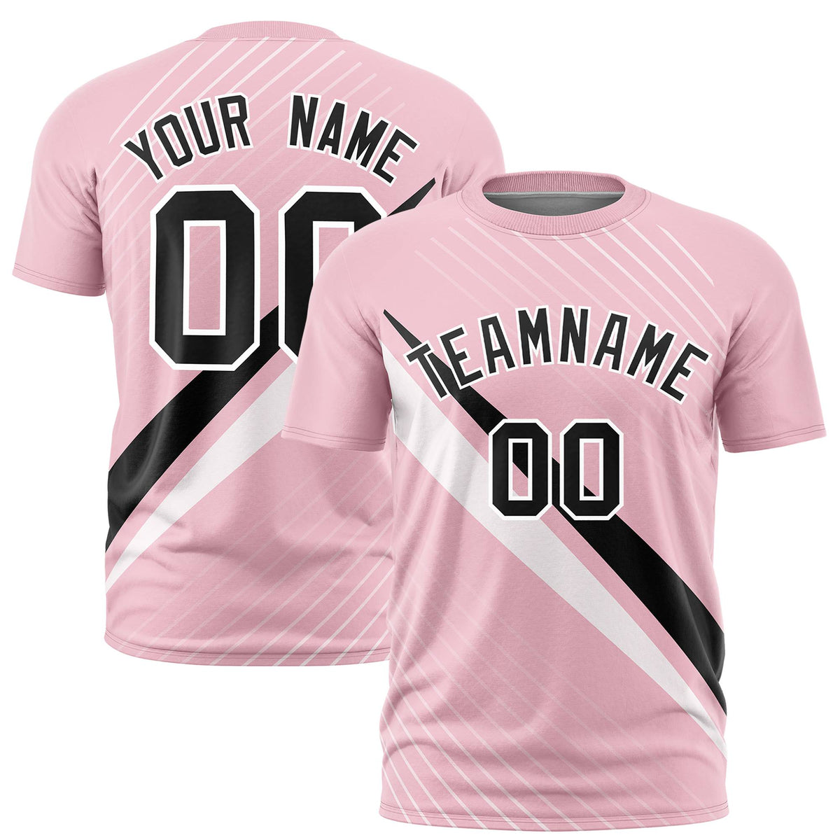 Custom Light Pink-Black White Personalized Slash Pattern Performance T-Shirt