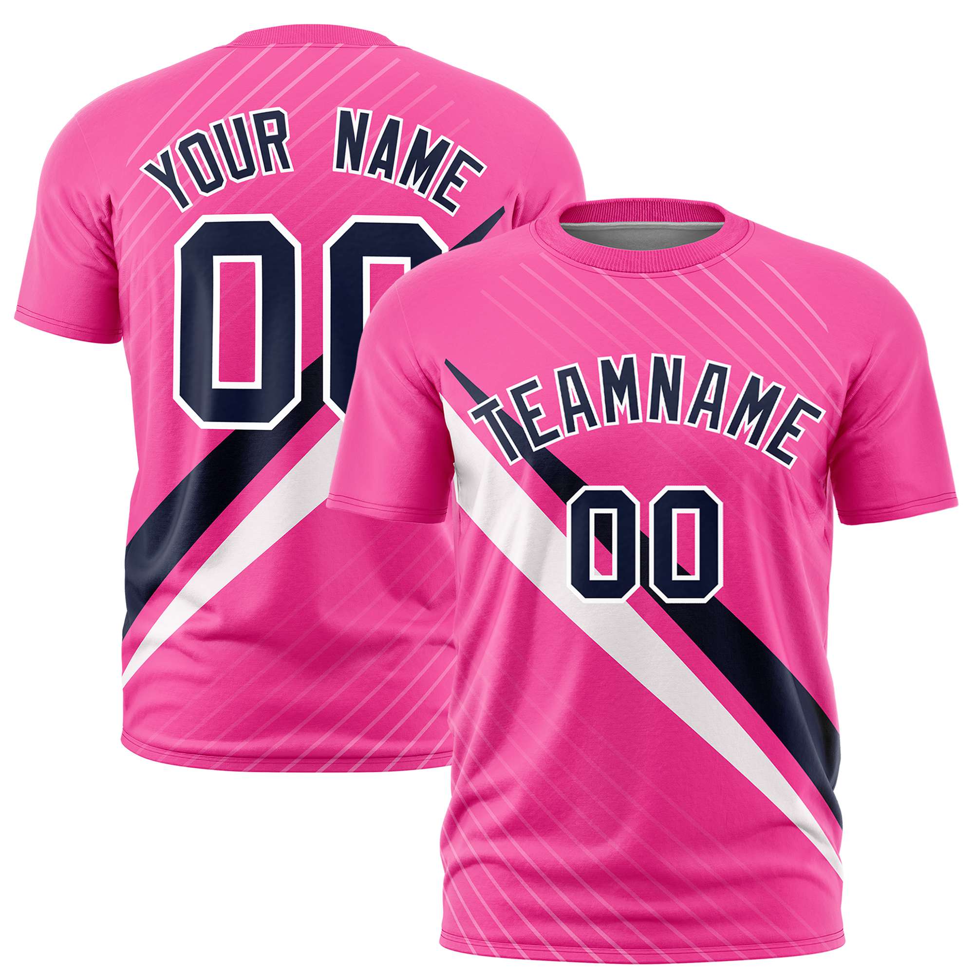 Custom Pink Navy-White Personalized Slash Pattern Performance T-Shirt