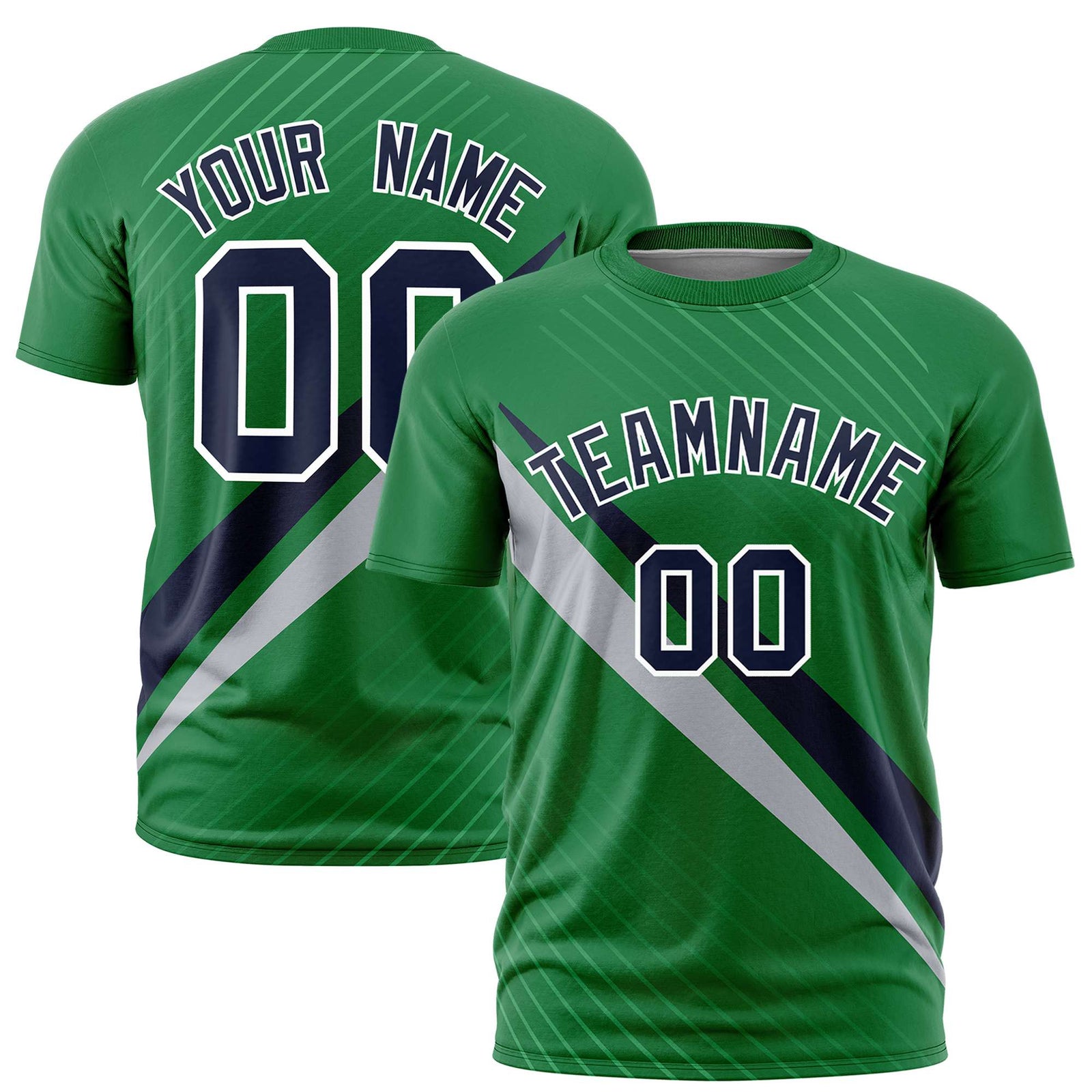 Custom Kelly Green-Royal Blue Gray Personalized Slash Pattern Performance T-Shirt