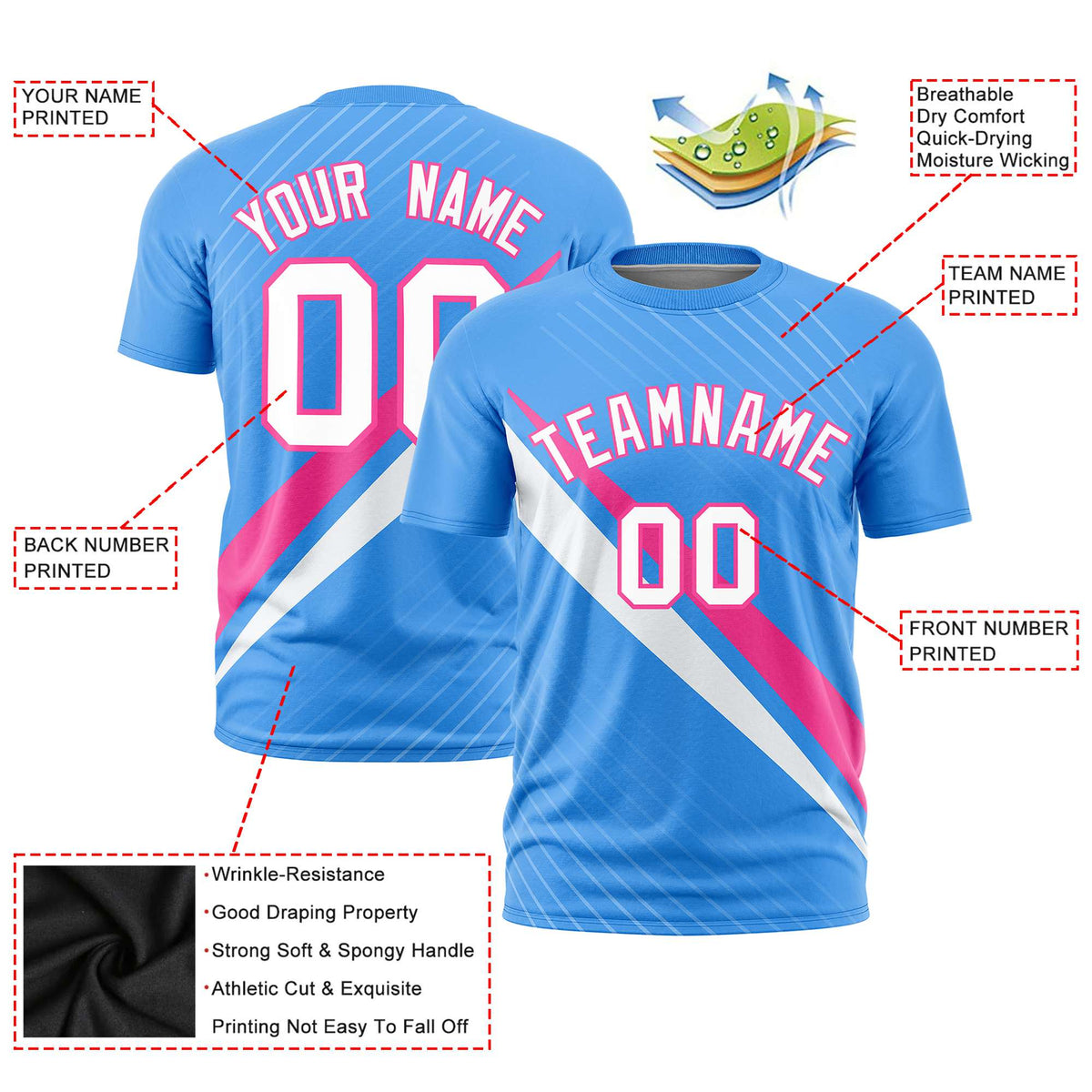 Custom Powder Blue-Pink White Personalized Slash Pattern Performance T-Shirt