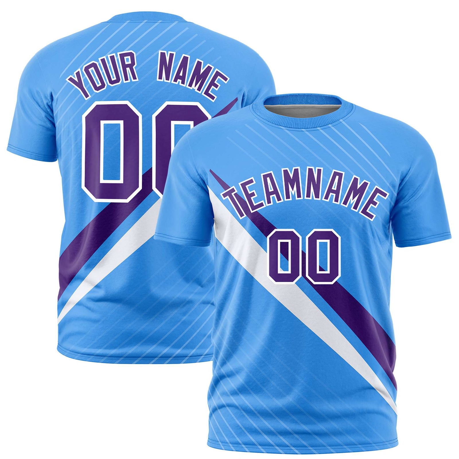 Custom Powder Blue-Purple White Personalized Slash Pattern Performance T-Shirt