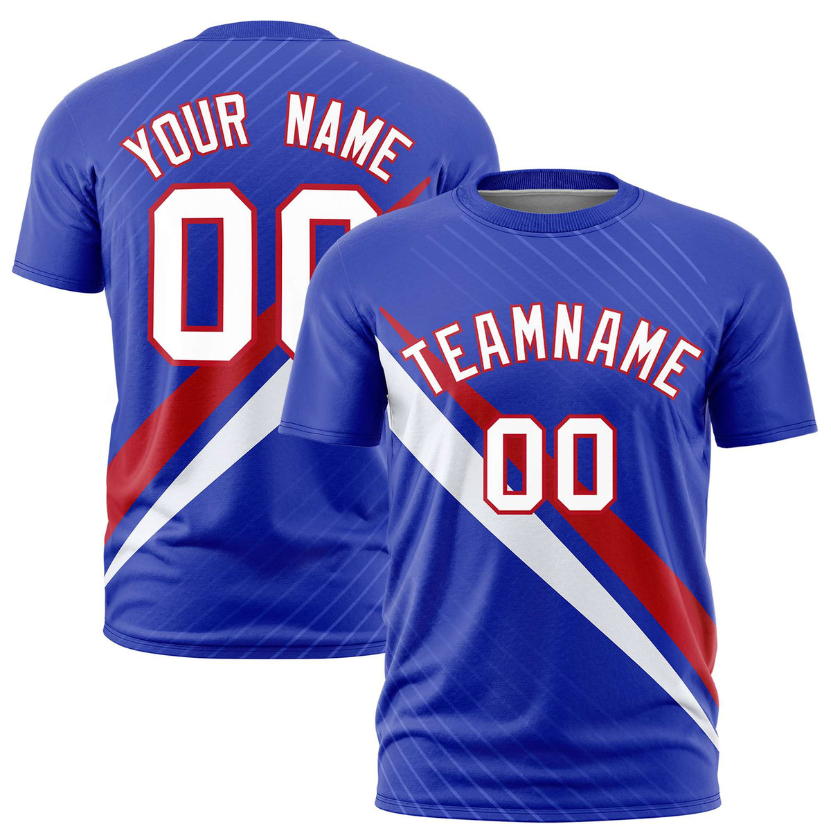 Custom Royal Blue-Red White Personalized Slash Pattern Performance T-Shirt