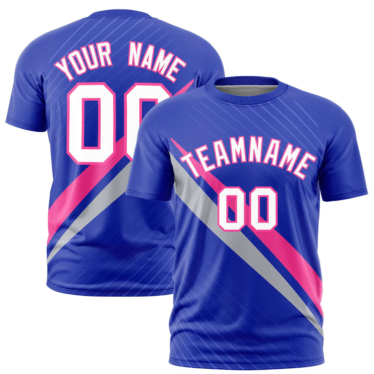 Custom Royal Blue-Pink Gray Personalized Slash Pattern Performance T-Shirt