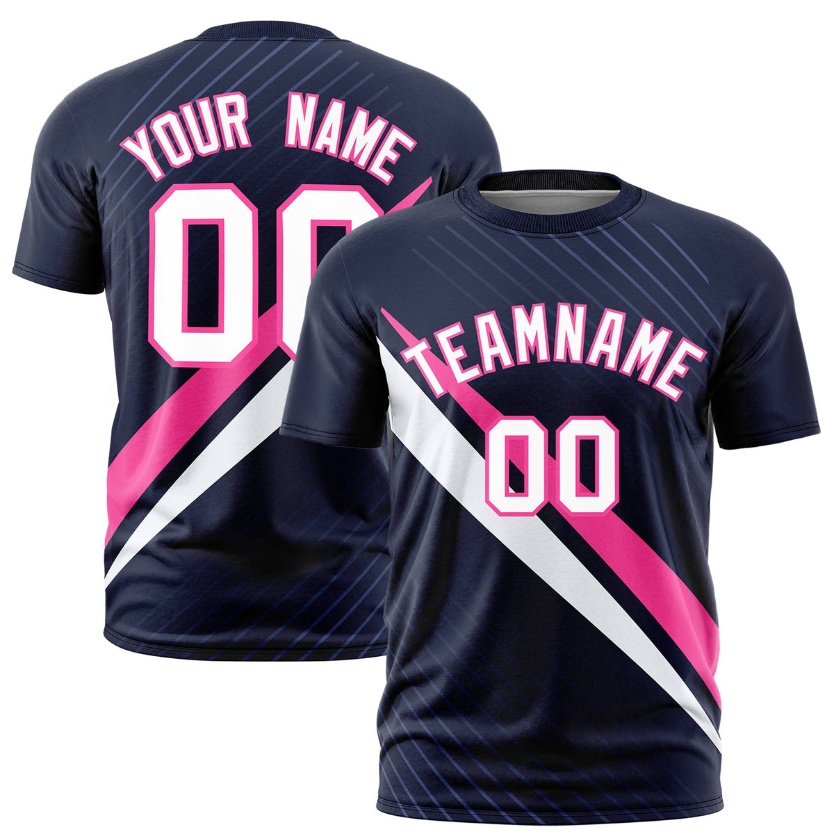 Custom Navy Pink-White Personalized Slash Pattern Performance T-Shirt