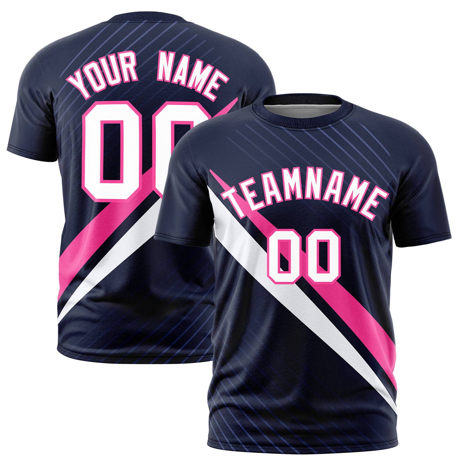Custom Navy Pink-White Personalized Slash Pattern Performance T-Shirt