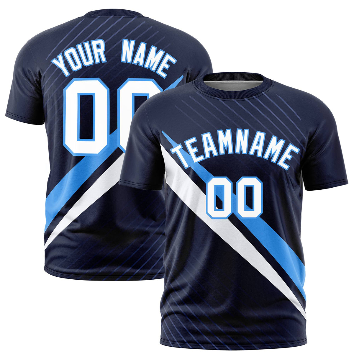 Custom Navy Powder Blue-White Personalized Slash Pattern Performance T-Shirt