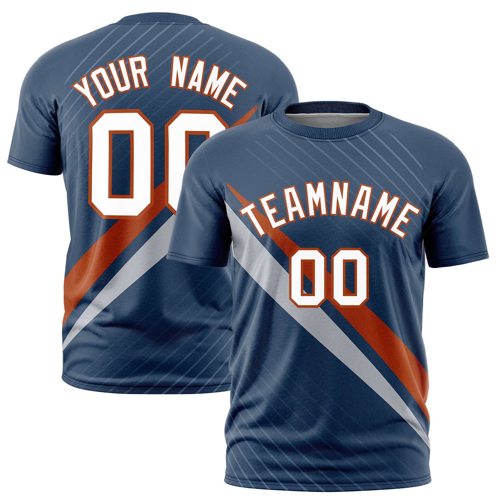 Custom Midnight Blue-Texas Orange Gray Personalized Slash Pattern Performance T-Shirt
