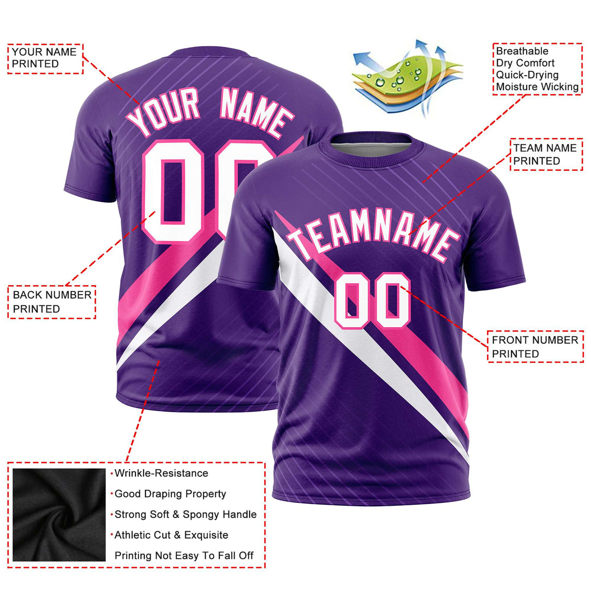 Custom Purple Pink-White Personalized Slash Pattern Performance T-Shirt