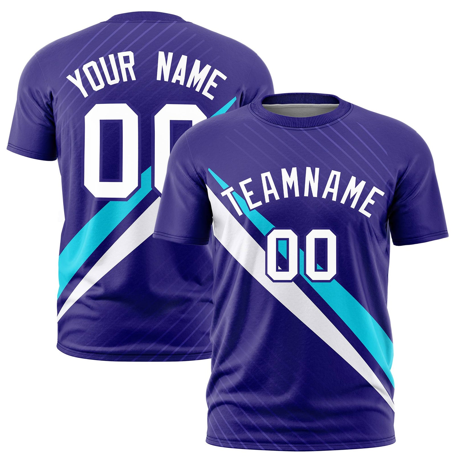 Custom Purple White-Powder Blue Personalized Slash Pattern Performance T-Shirt