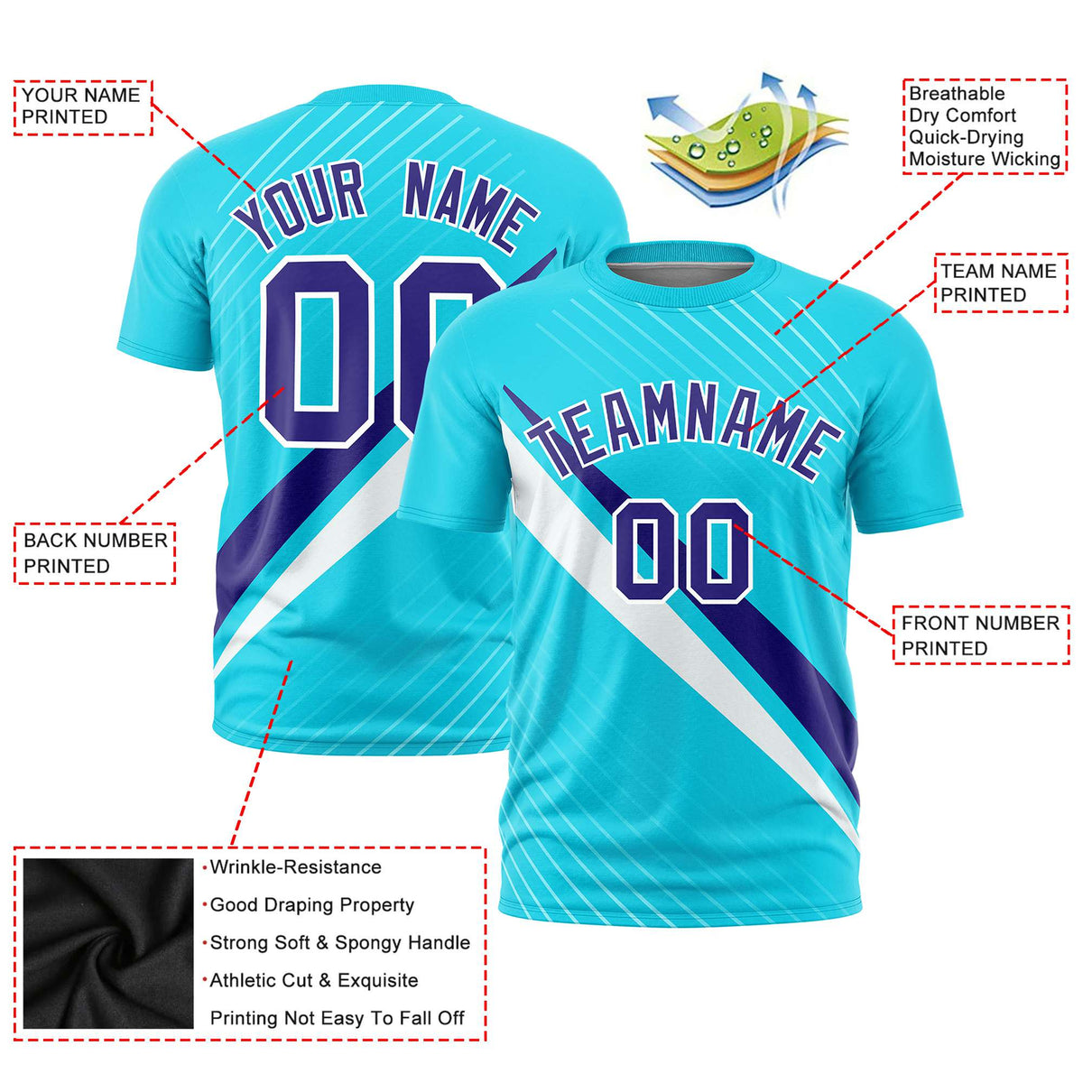 Custom Sky Blue-Purple White Personalized Slash Pattern Performance T-Shirt