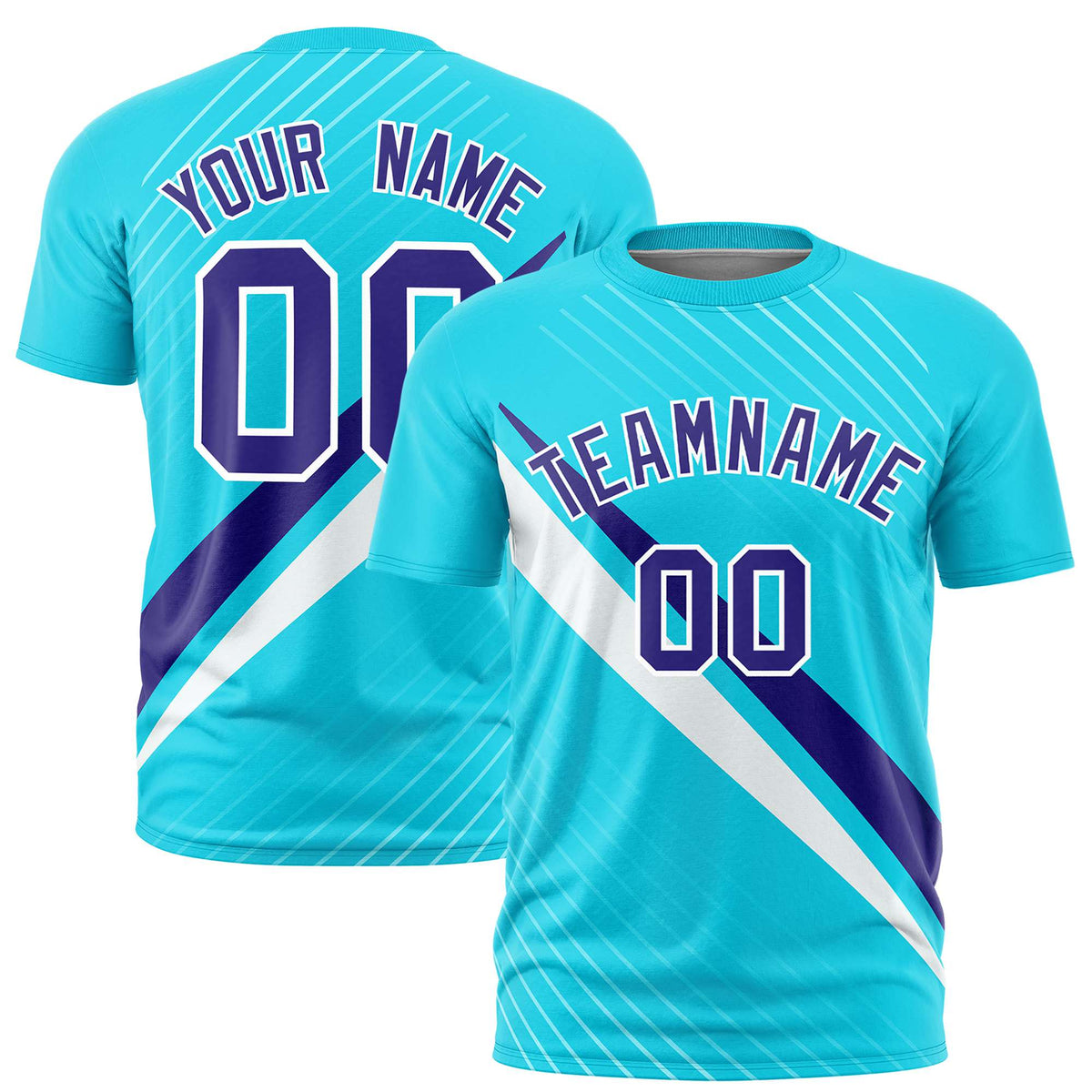 Custom Sky Blue-Purple White Personalized Slash Pattern Performance T-Shirt
