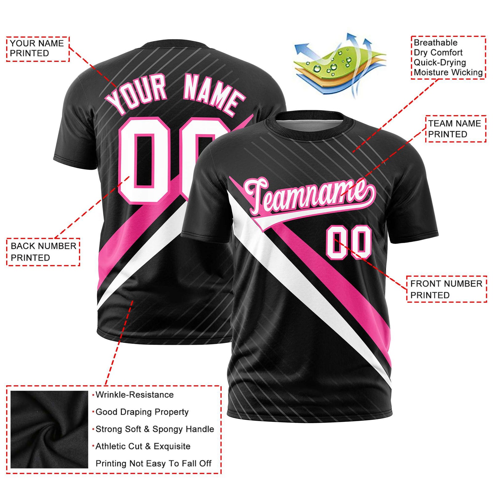 Custom Black Pink-White Personalized Slash Pattern Performance T-Shirt