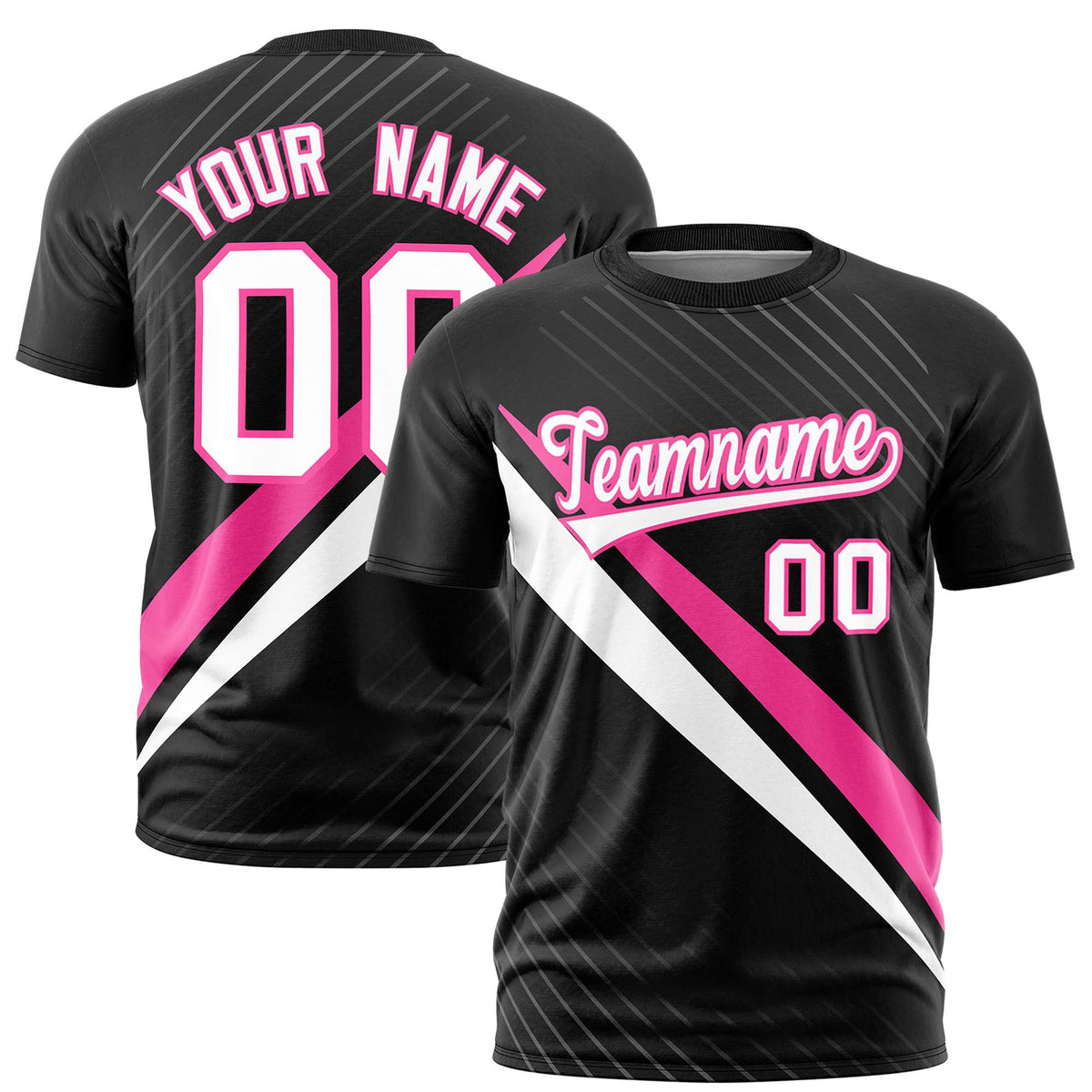 Custom Black Pink-White Personalized Slash Pattern Performance T-Shirt