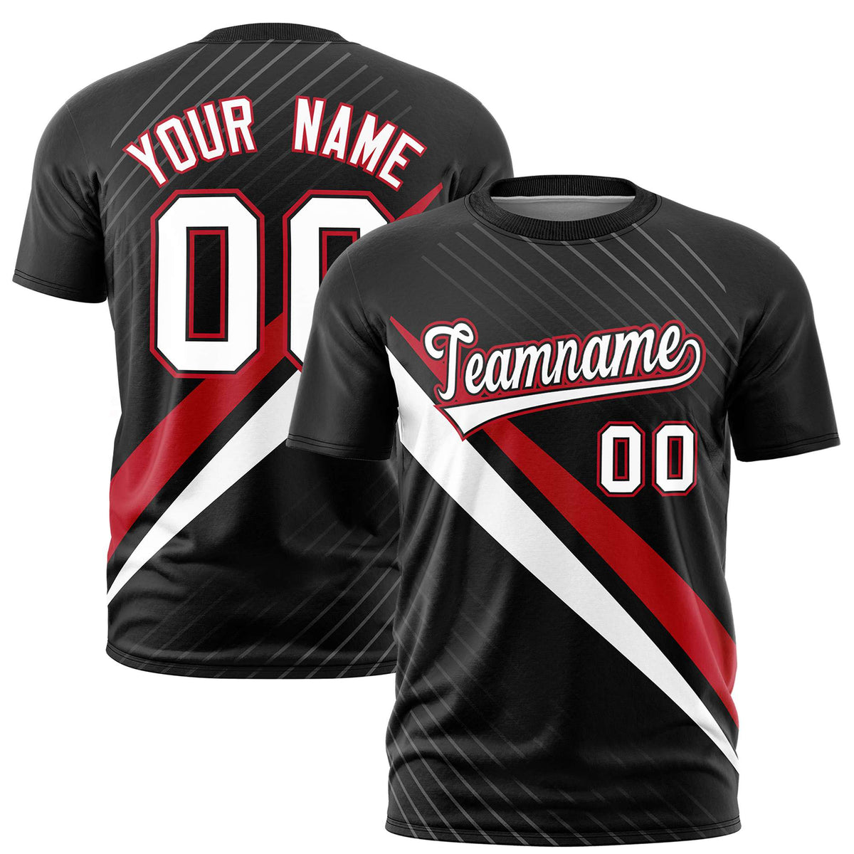 Custom Black Red-White Personalized Slash Pattern Performance T-Shirt