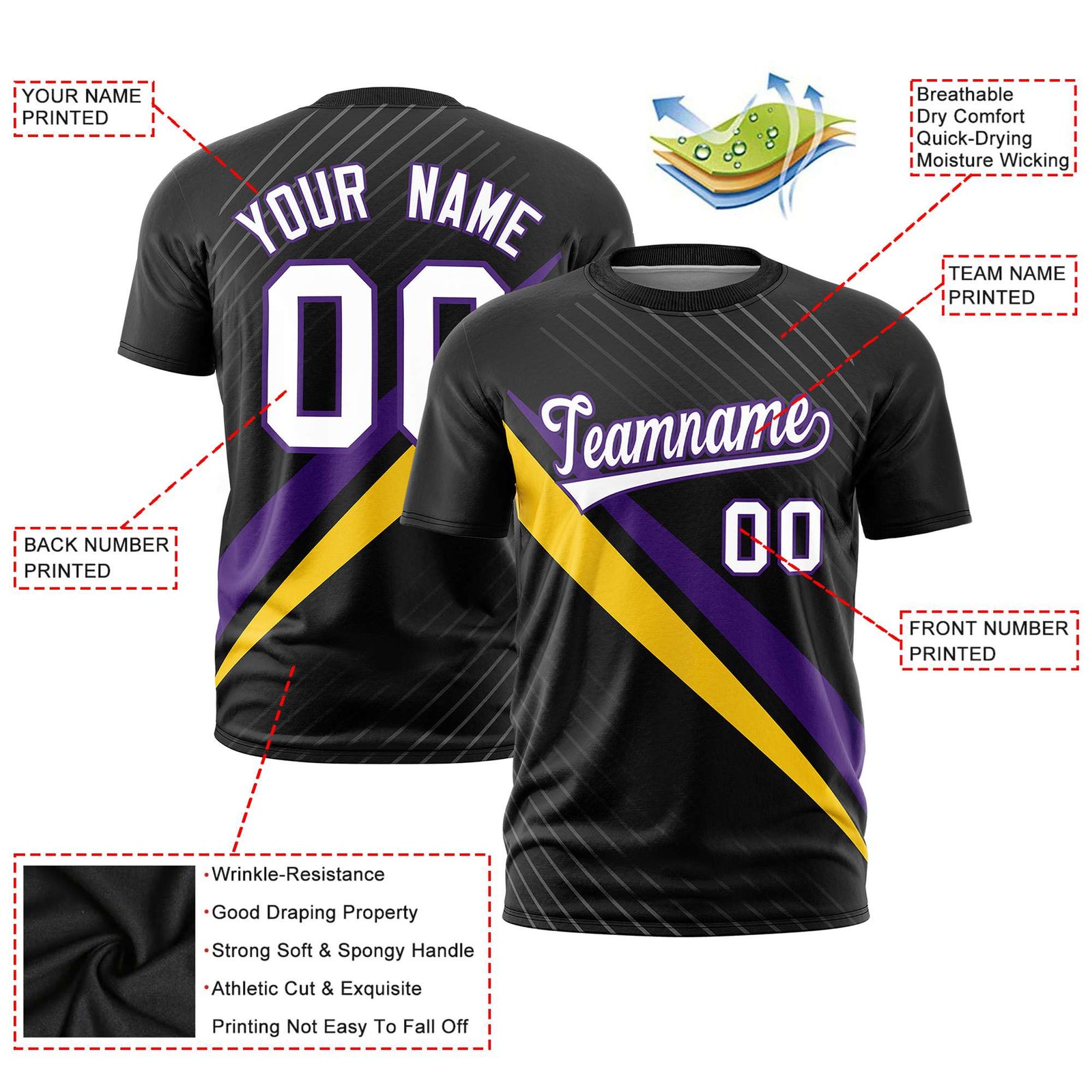 Custom Black Purple-Gold 01 Personalized Slash Pattern Performance T-Shirt