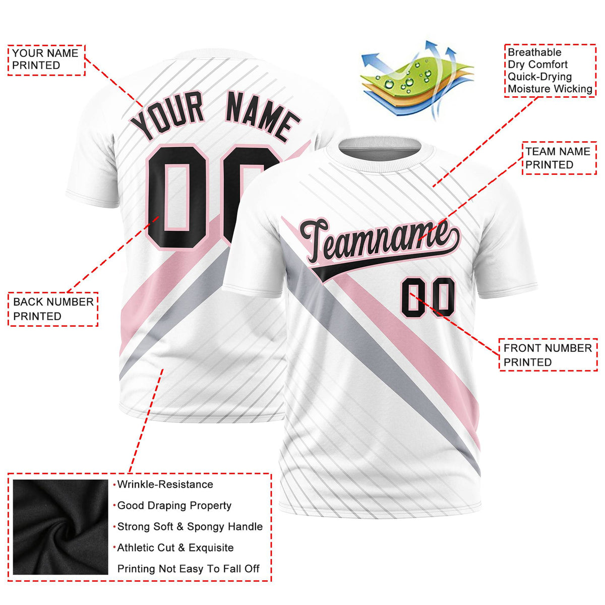 Custom White Light Pink-Gray Personalized Slash Pattern Performance T-Shirt