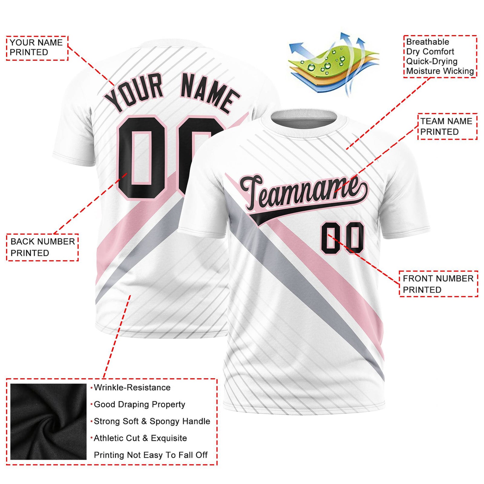 Custom White Light Pink-Gray Personalized Slash Pattern Performance T-Shirt