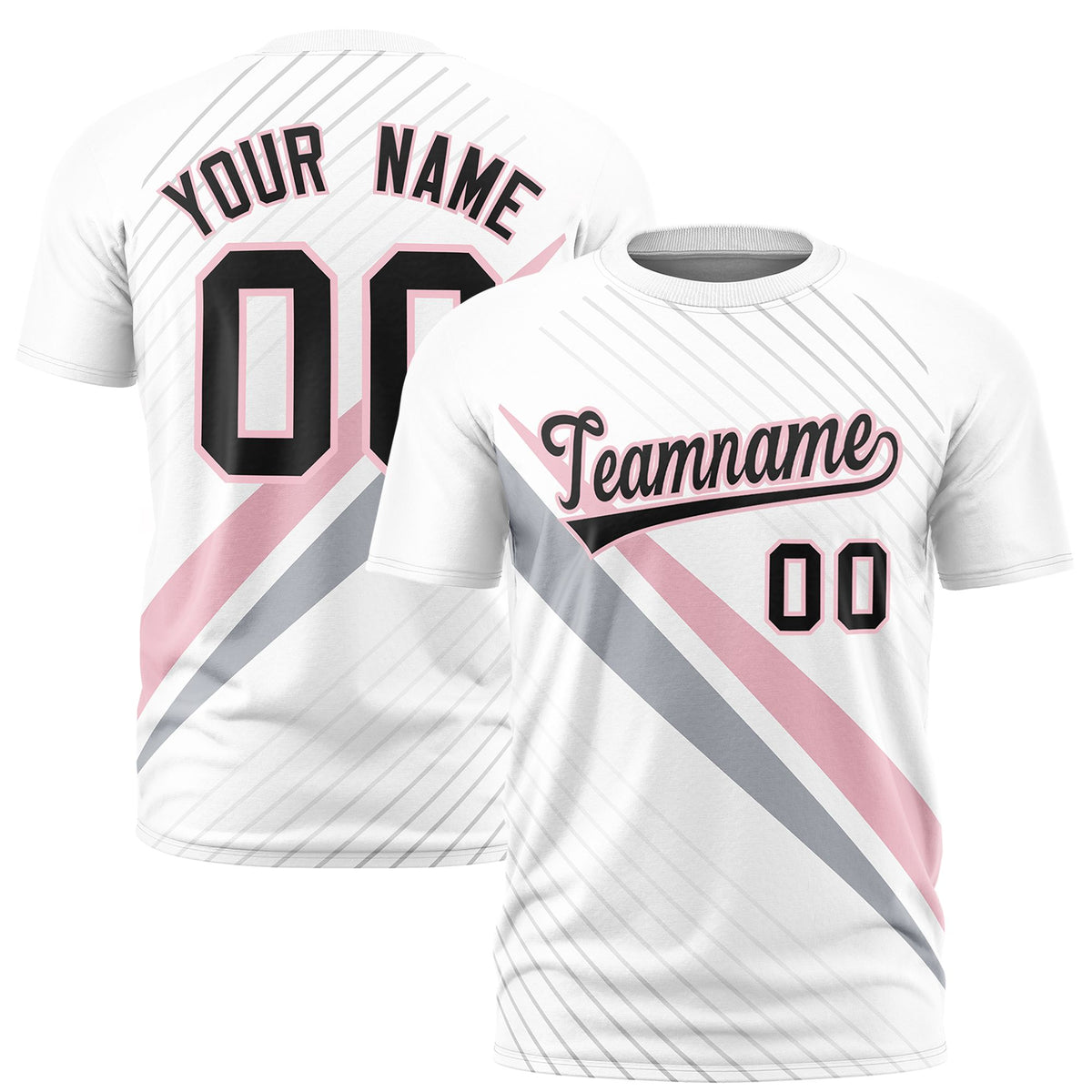 Custom White Light Pink-Gray Personalized Slash Pattern Performance T-Shirt