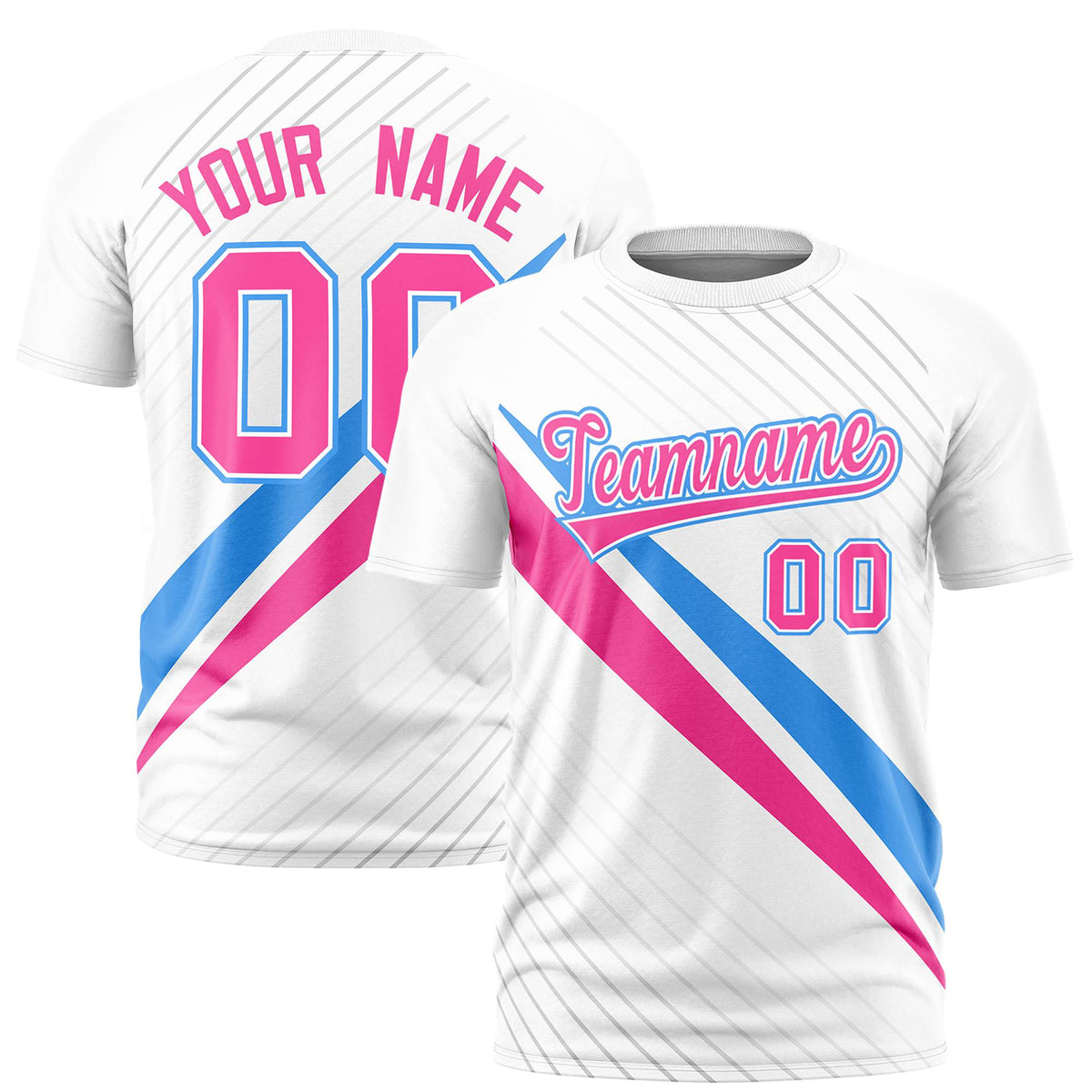 Custom White Powder Blue-Pink Personalized Slash Pattern Performance T-Shirt