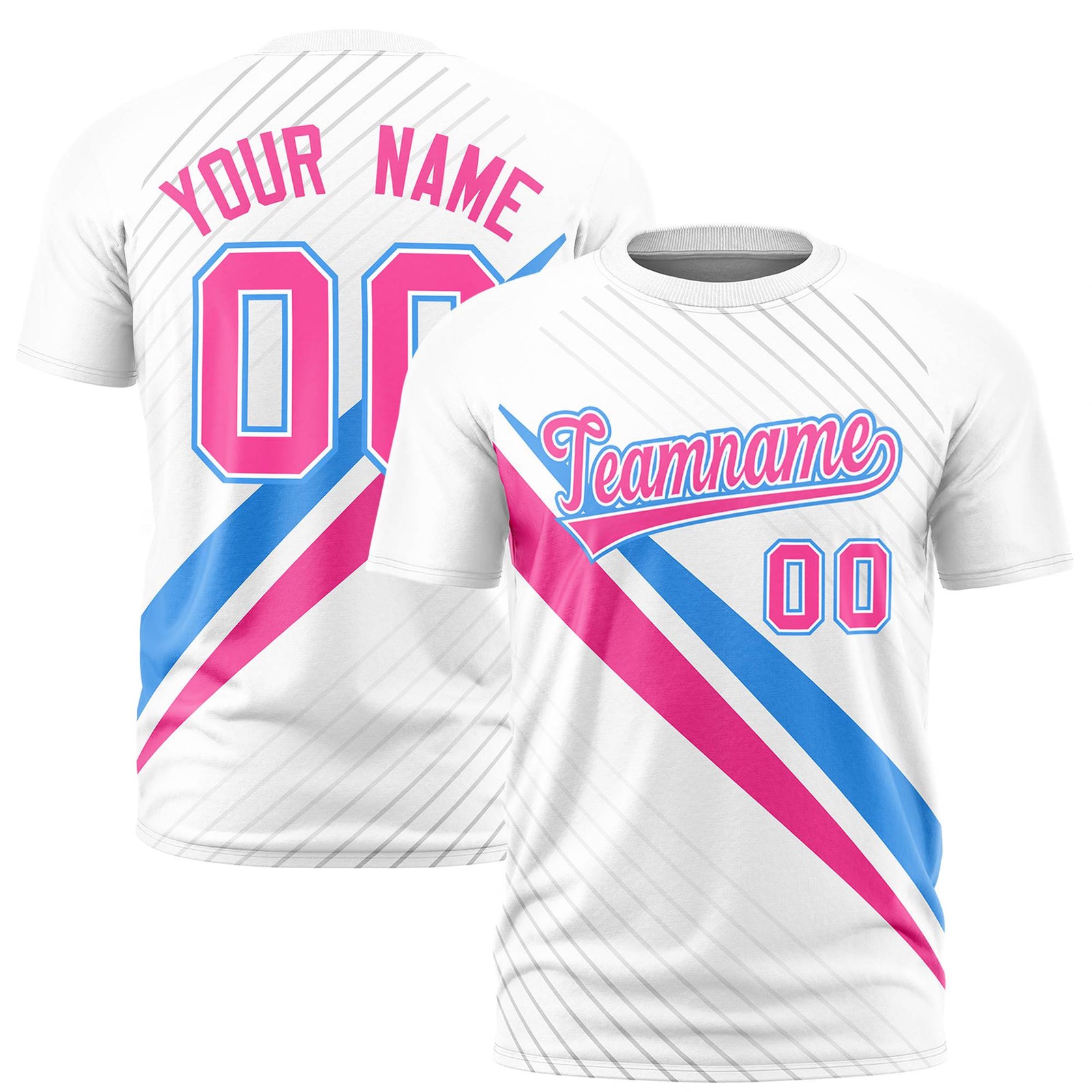 Custom White Powder Blue-Pink Personalized Slash Pattern Performance T-Shirt