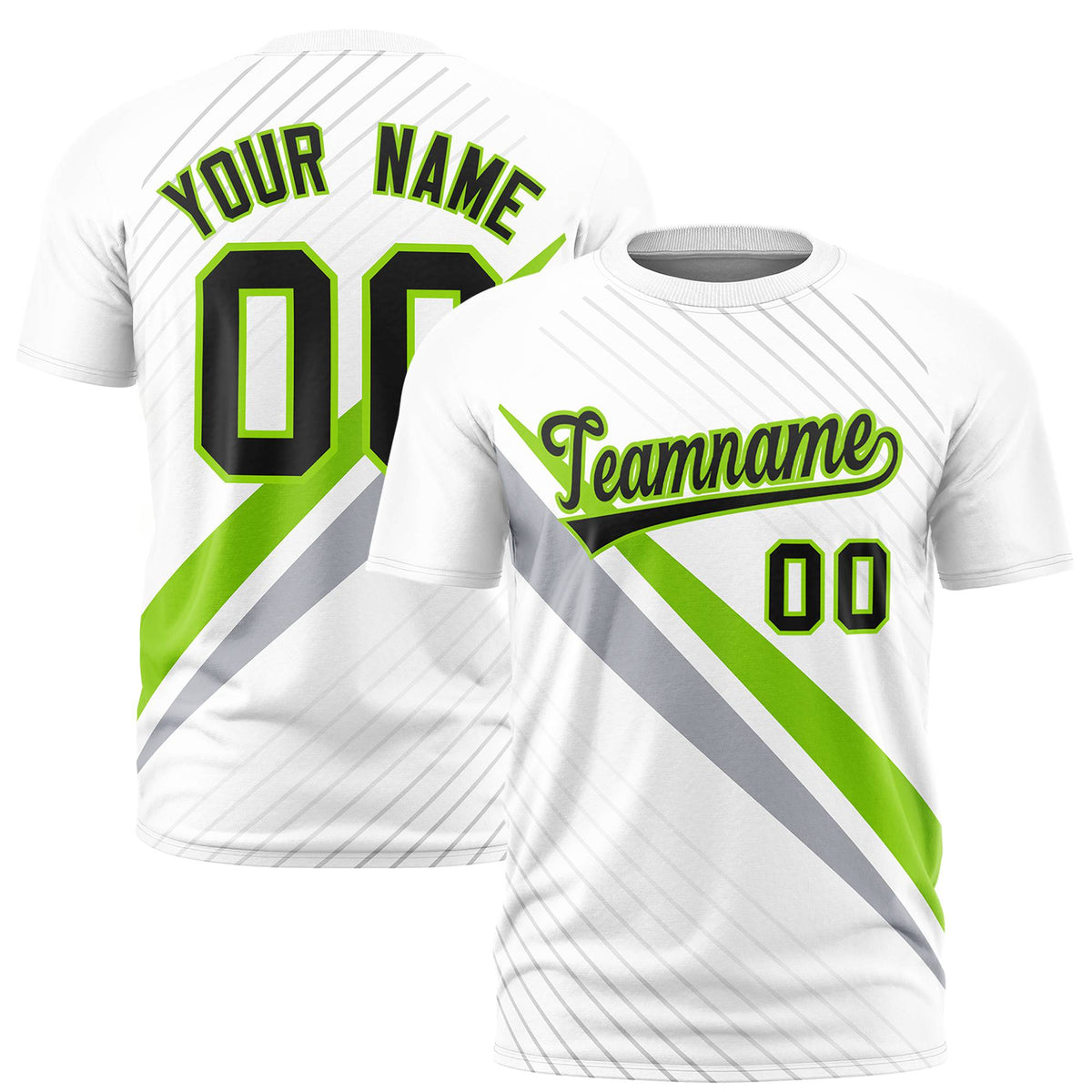 Custom White Neon Green-Gray Personalized Slash Pattern Performance T-Shirt