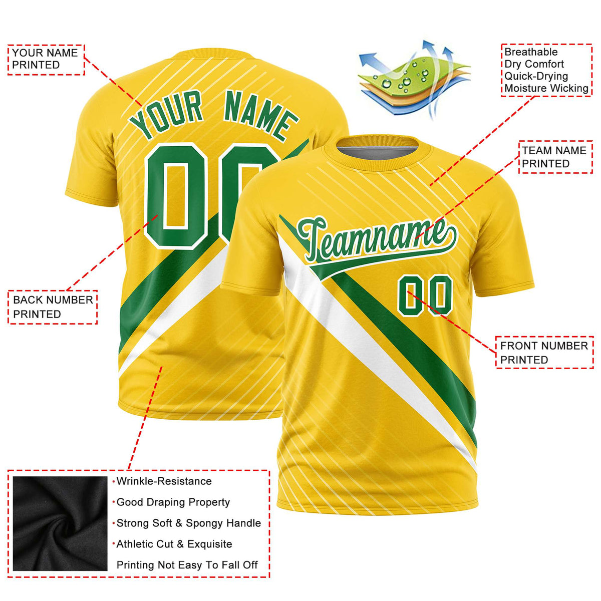 Custom Gold 01-Kelly Green White Personalized Slash Pattern Performance T-Shirt