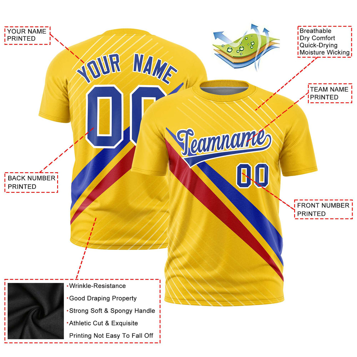 Custom Gold 01-Navy Red Personalized Slash Pattern Performance T-Shirt