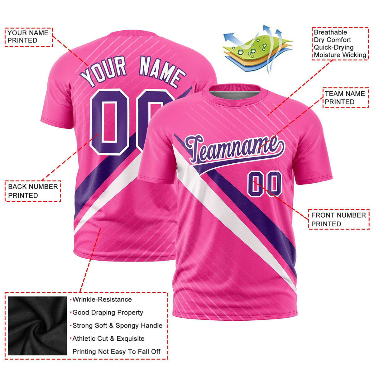 Custom Pink Purple-White Personalized Slash Pattern Performance T-Shirt
