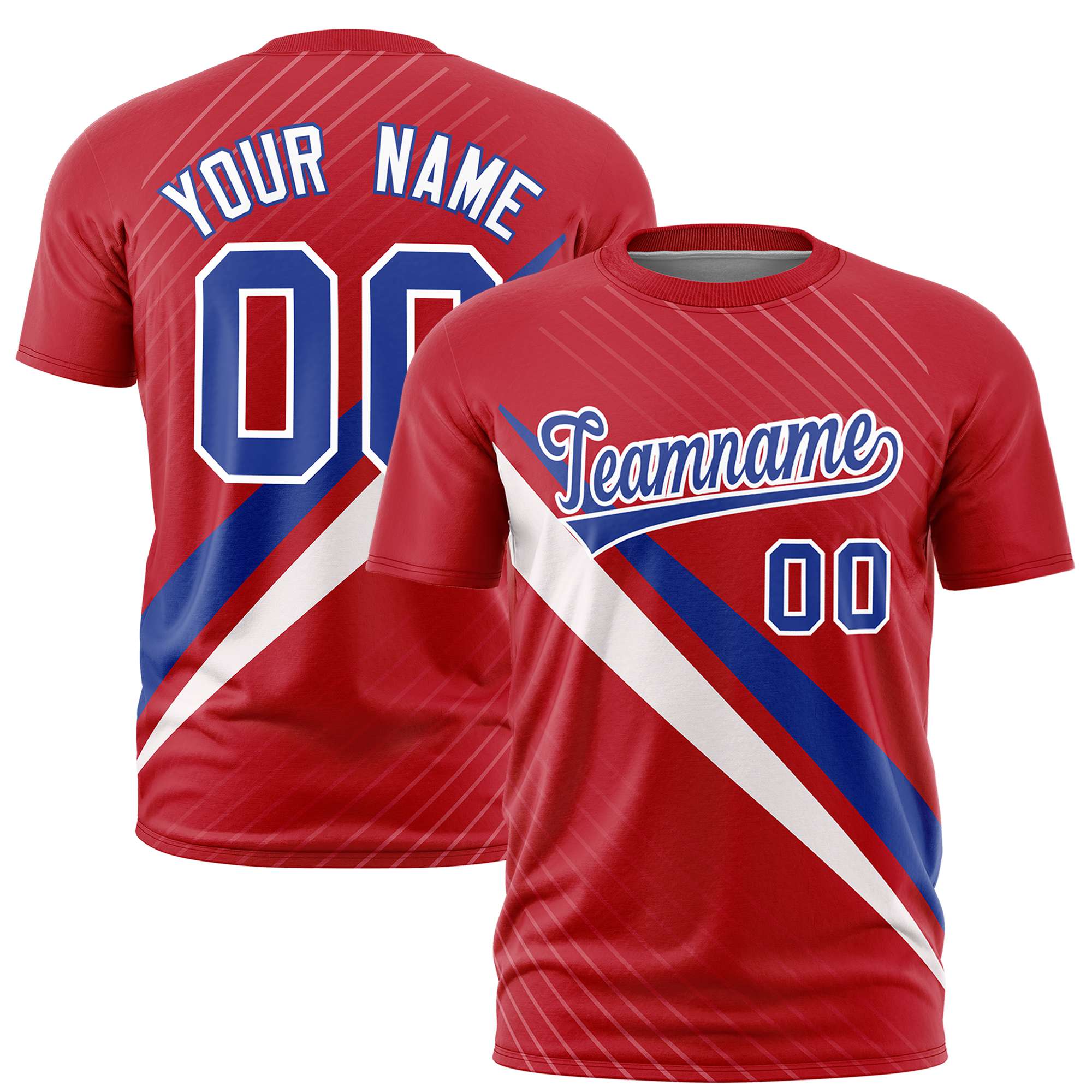 Custom Red Royal Blue-White Personalized Slash Pattern Performance T-Shirt