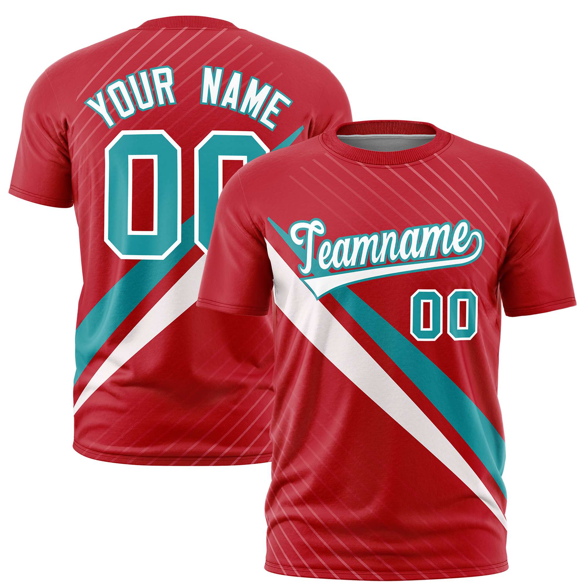 Custom Red Aqua-White Personalized Slash Pattern Performance T-Shirt