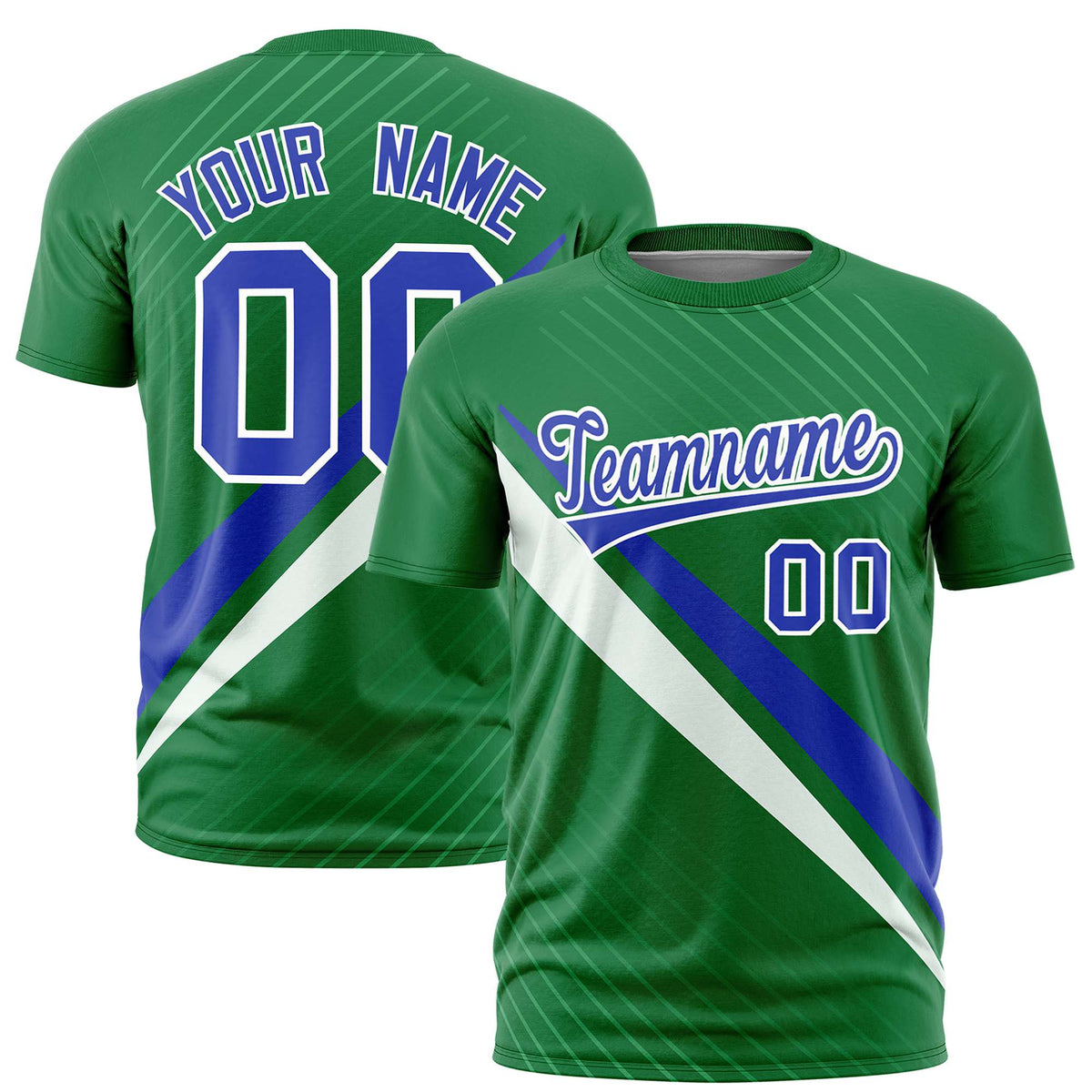 Custom Kelly Green-Royal Blue White Personalized Slash Pattern Performance T-Shirt