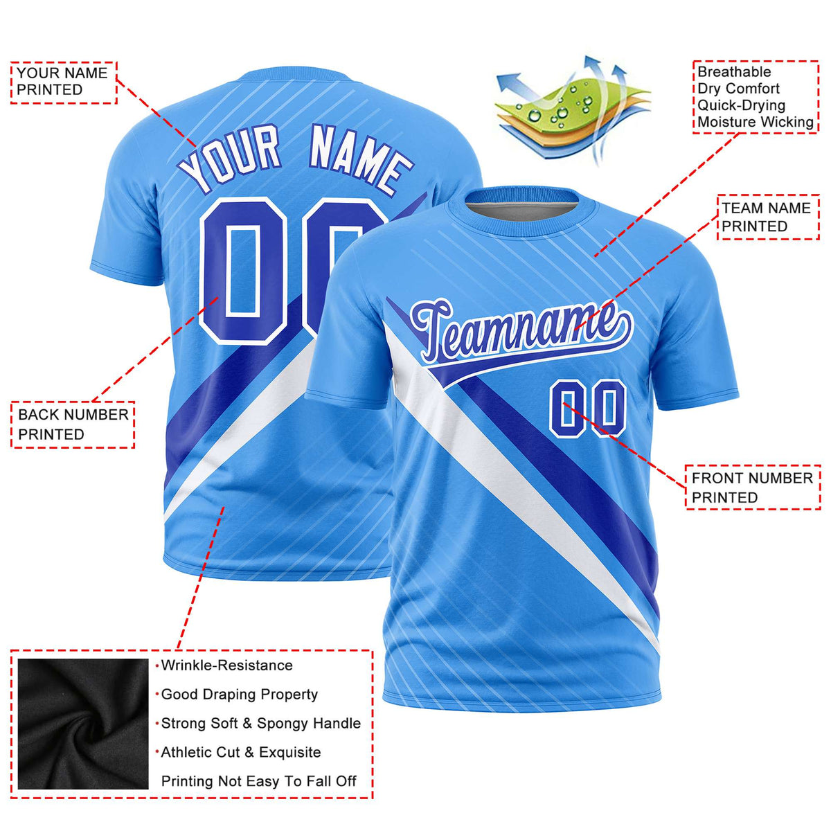 Custom Powder Blue-Royal Blue White Personalized Slash Pattern Performance T-Shirt