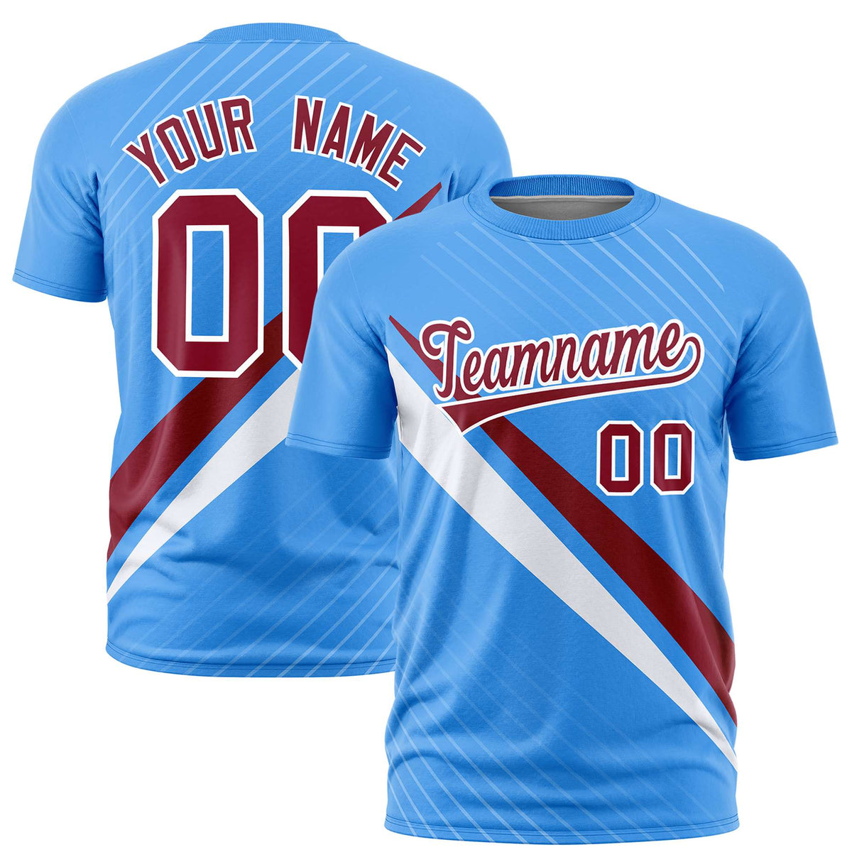 Custom Powder Blue-Crimson White Personalized Slash Pattern Performance T-Shirt