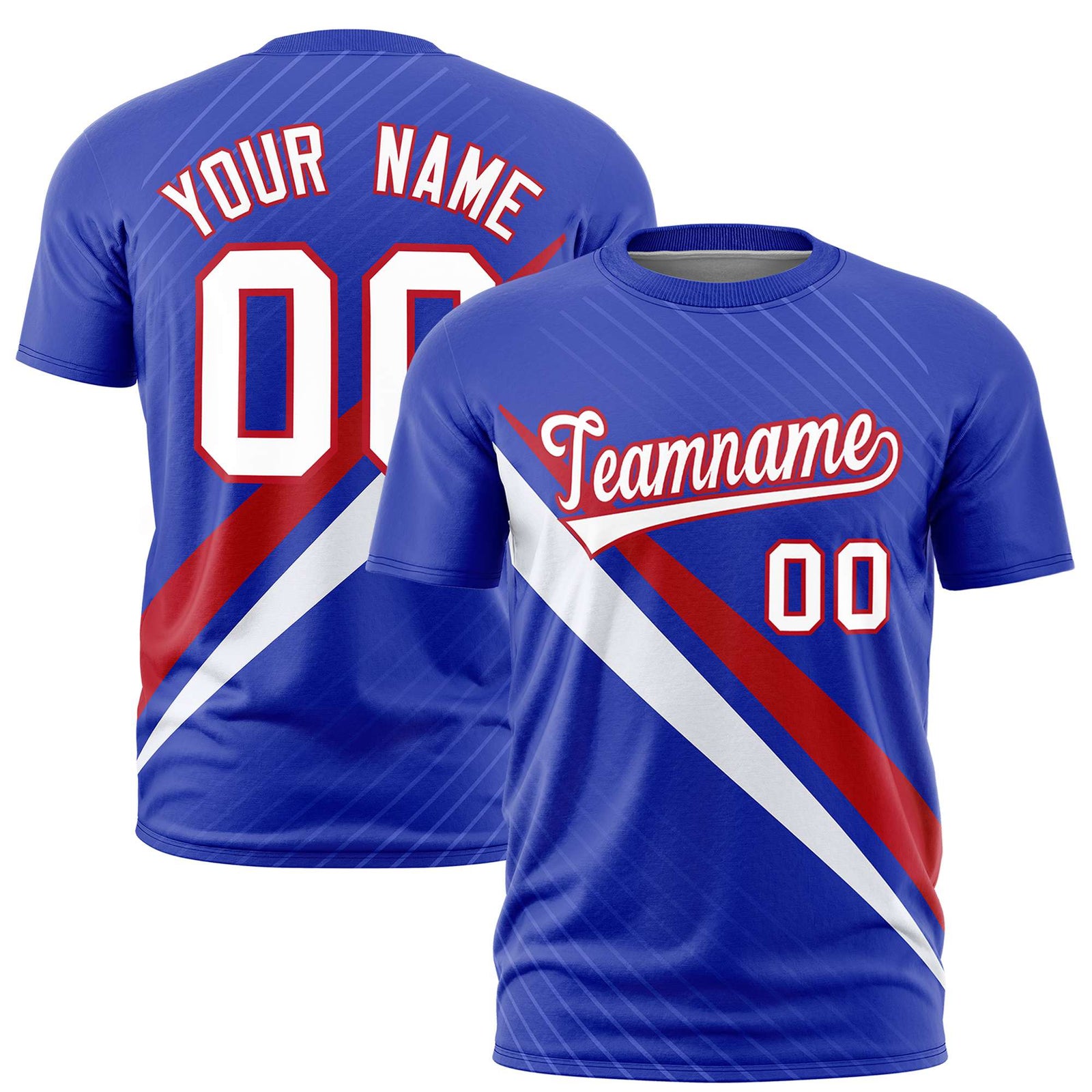 Custom Royal Blue-Red White Personalized Slash Pattern Performance T-Shirt
