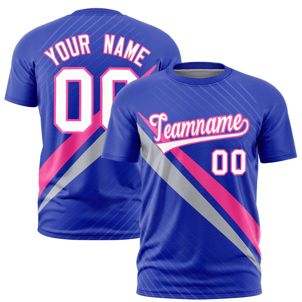 Custom Royal Blue-Pink Gray Personalized Slash Pattern Performance T-Shirt