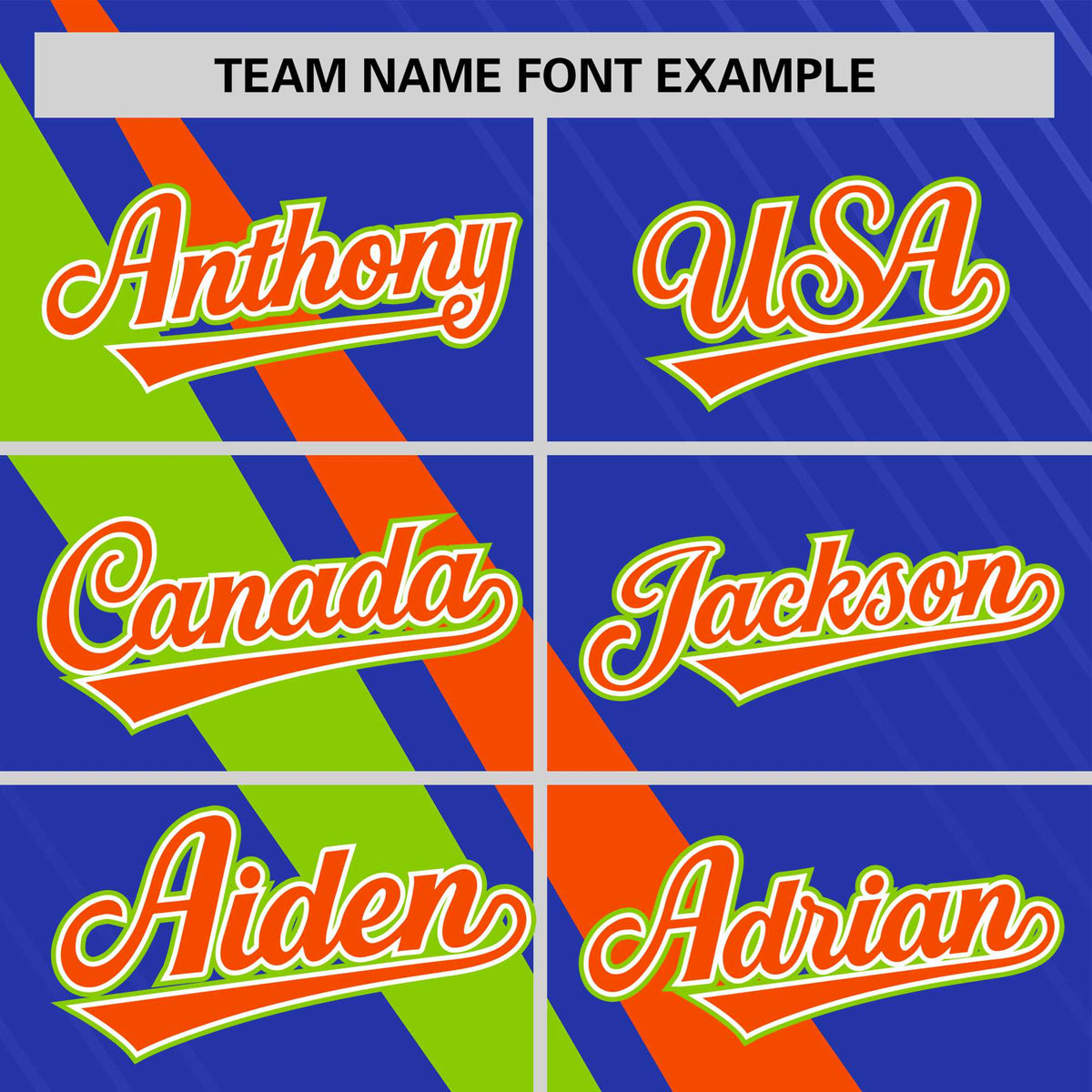 Custom Royal Blue-Orange Neon Green Personalized Slash Pattern Performance T-Shirt